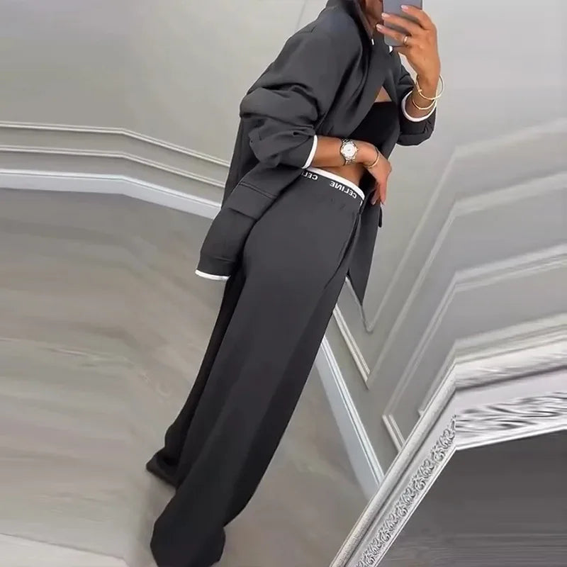 Elegant Two-Piece Blazer and Straight Leg Pants Set