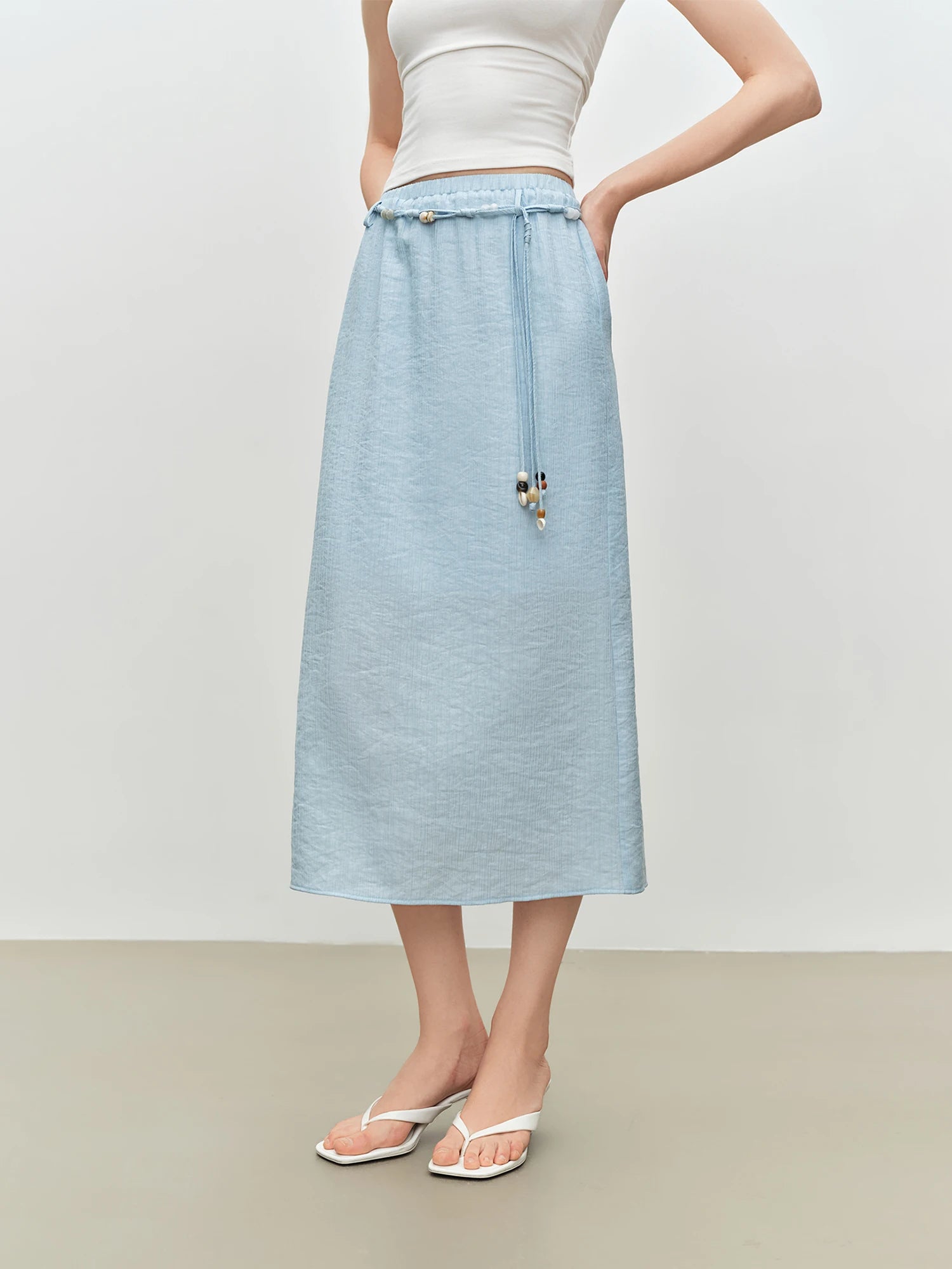 O-Neck Sleeveless Straight Office Two-Piece Set with Sash Detail