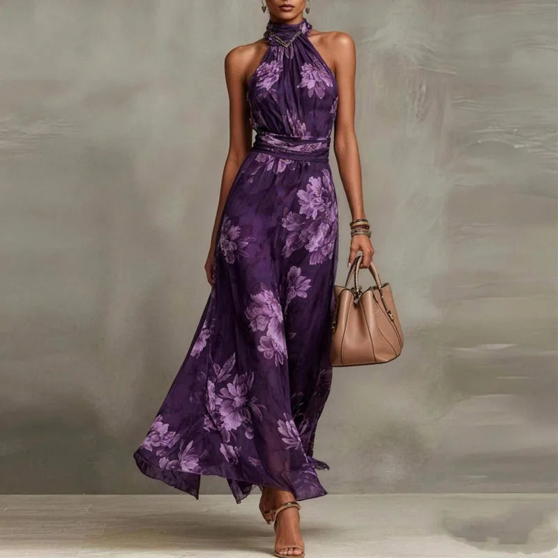 Elegant Floral Halter Maxi Dress for Women