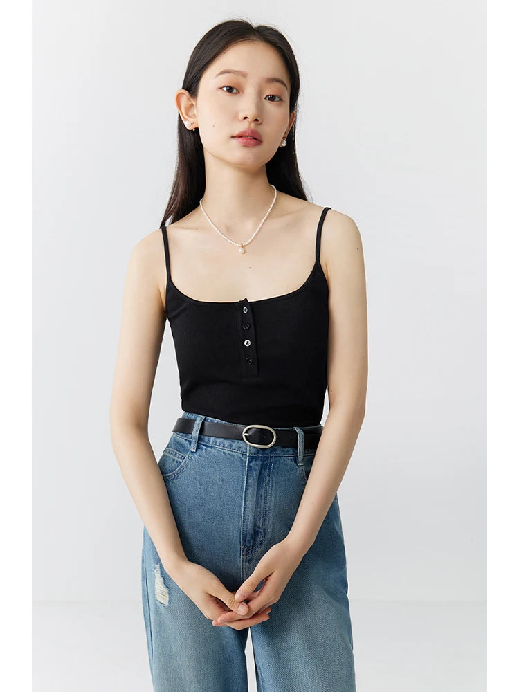 Soft Stretch Knit Button Detail Camis Top