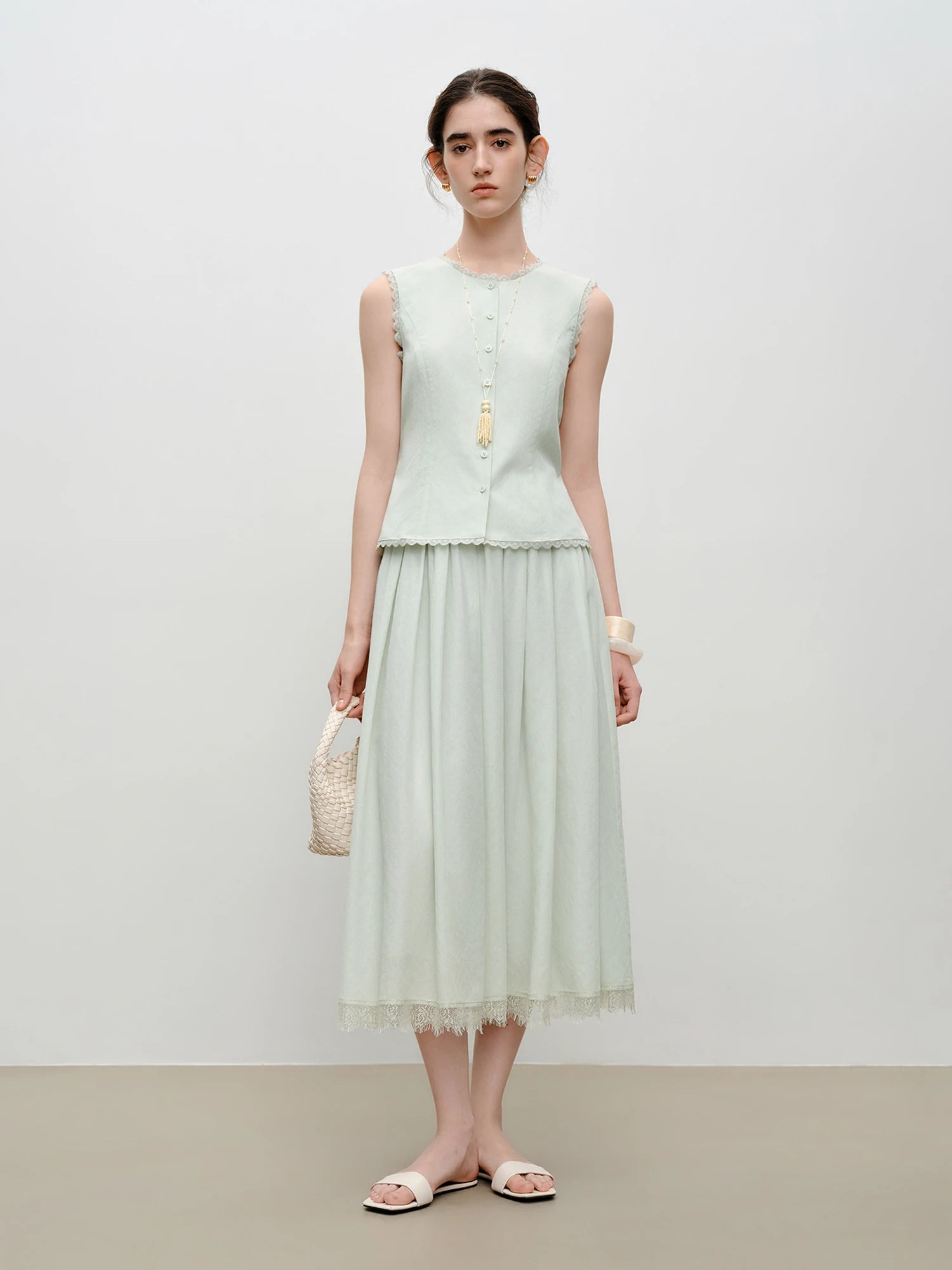 O-Neck Sleeveless A-Line Two-Piece Fashion Set