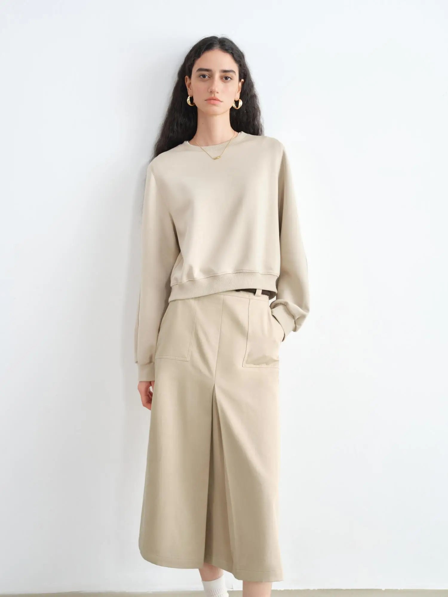 Loose Fit O-Neck Cotton Blend Pullover Sweater