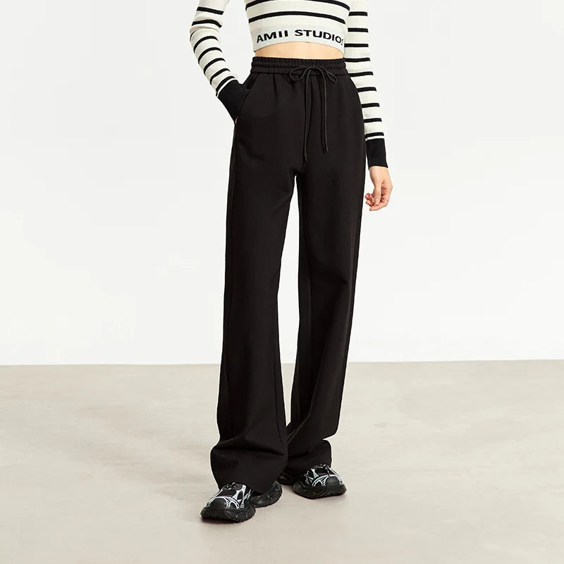 Wide Leg Pleated Drawstring Casual Pants