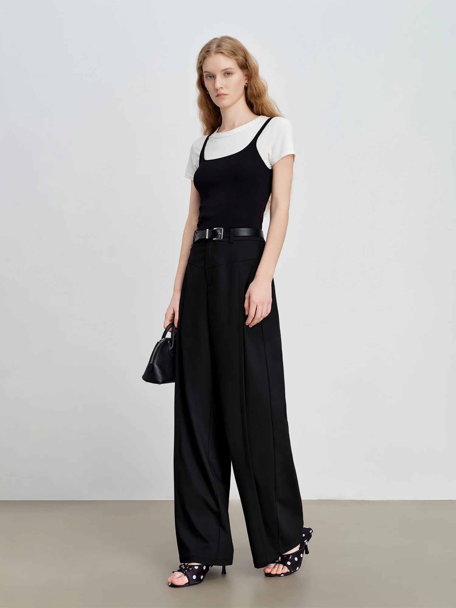 High-Waist Straight Floor-Length Casual Wide-Leg Pants