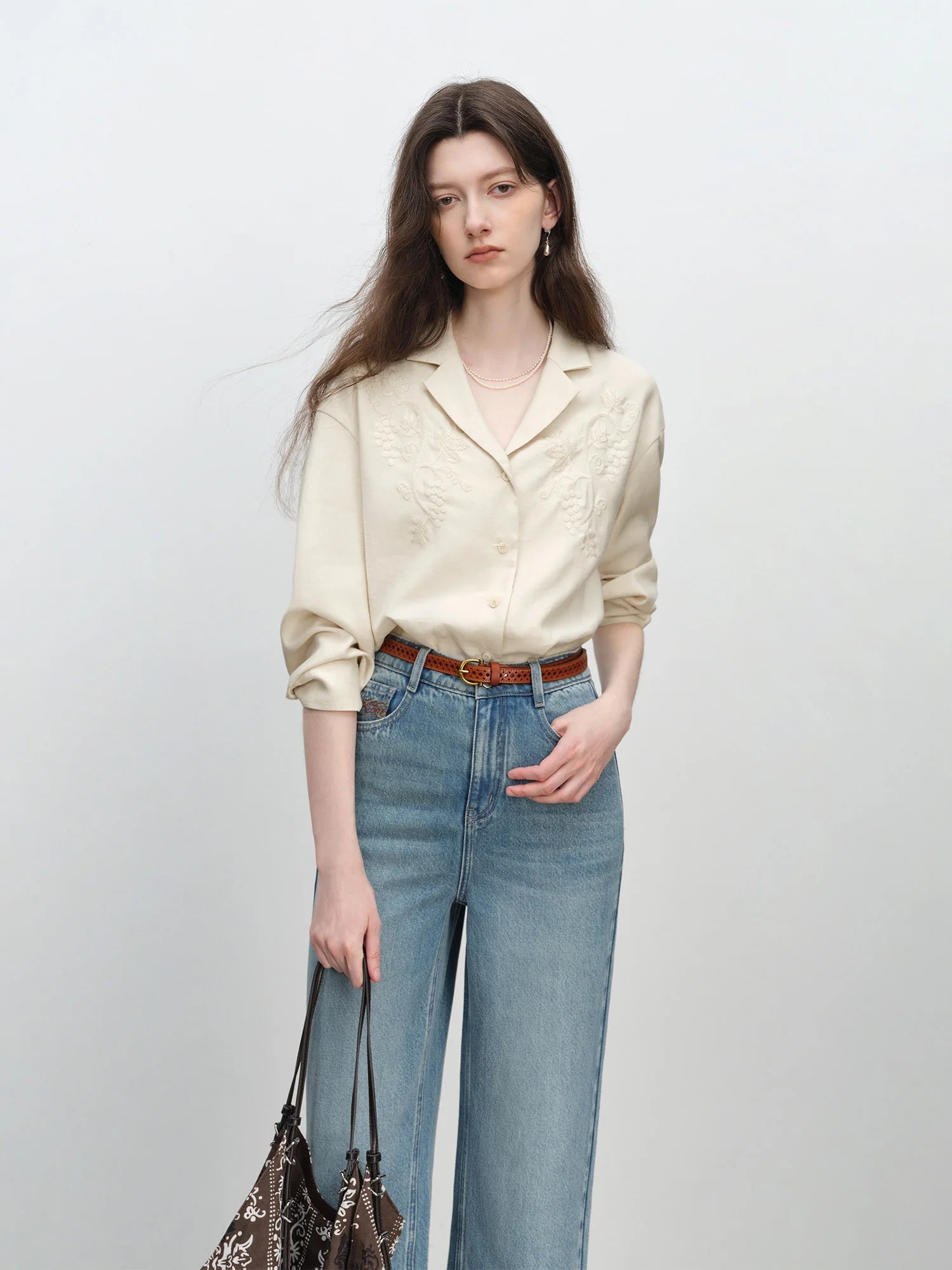 Casual Polo-Neck Single-Breasted Office Shirt