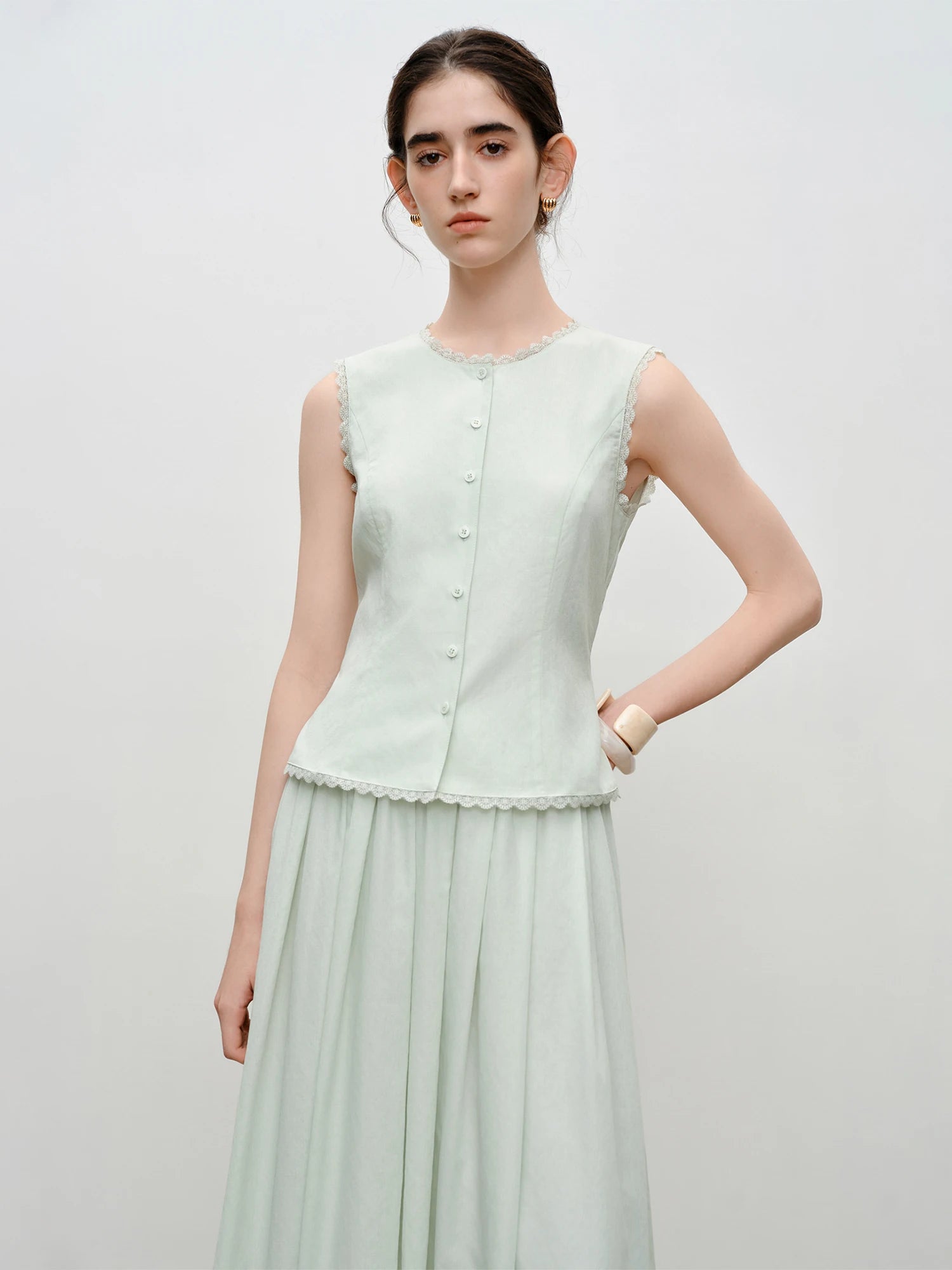 O-Neck Sleeveless A-Line Two-Piece Fashion Set