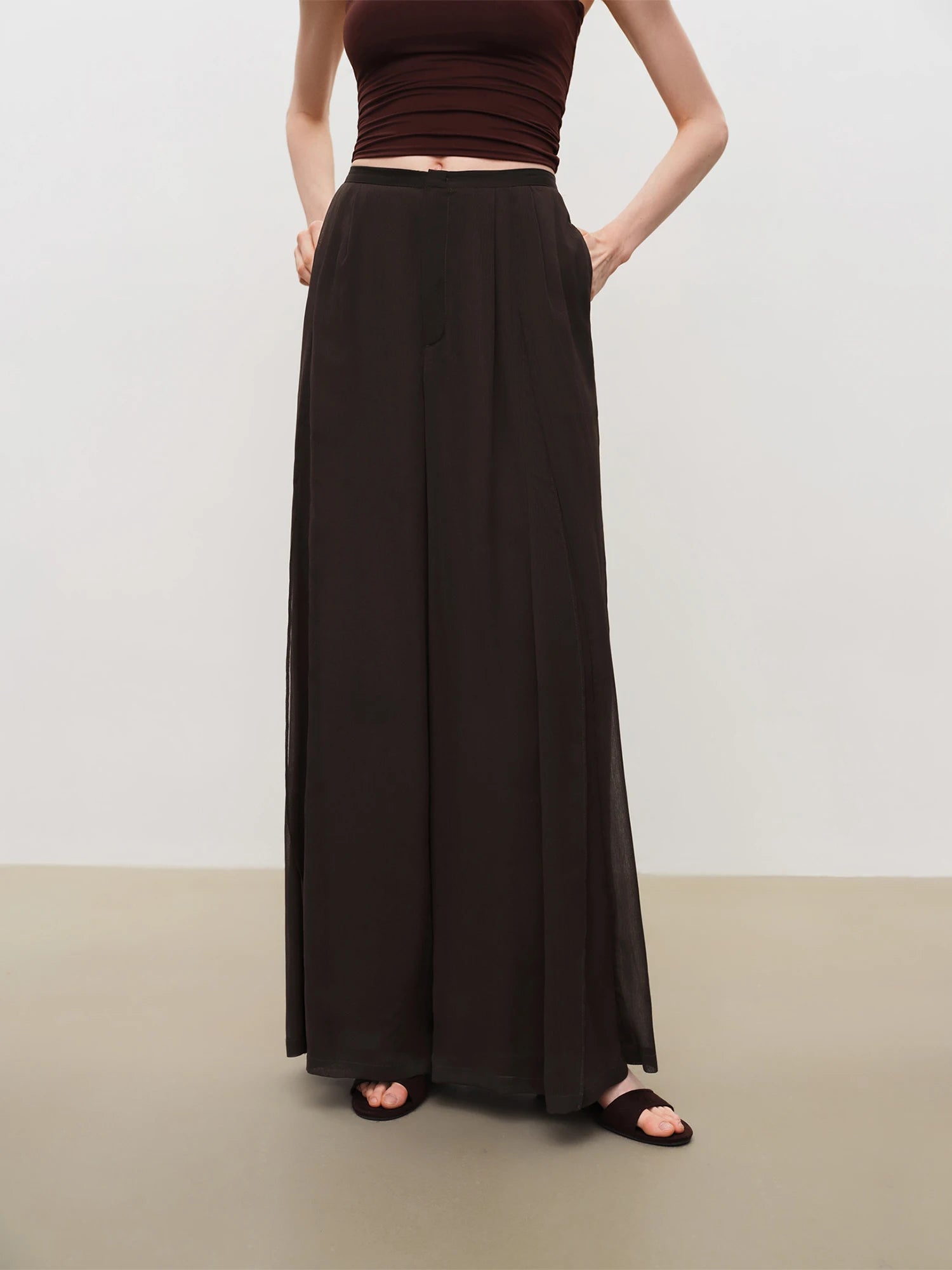 High-Waist Elastic Straight Full-Length Casual Pants Set