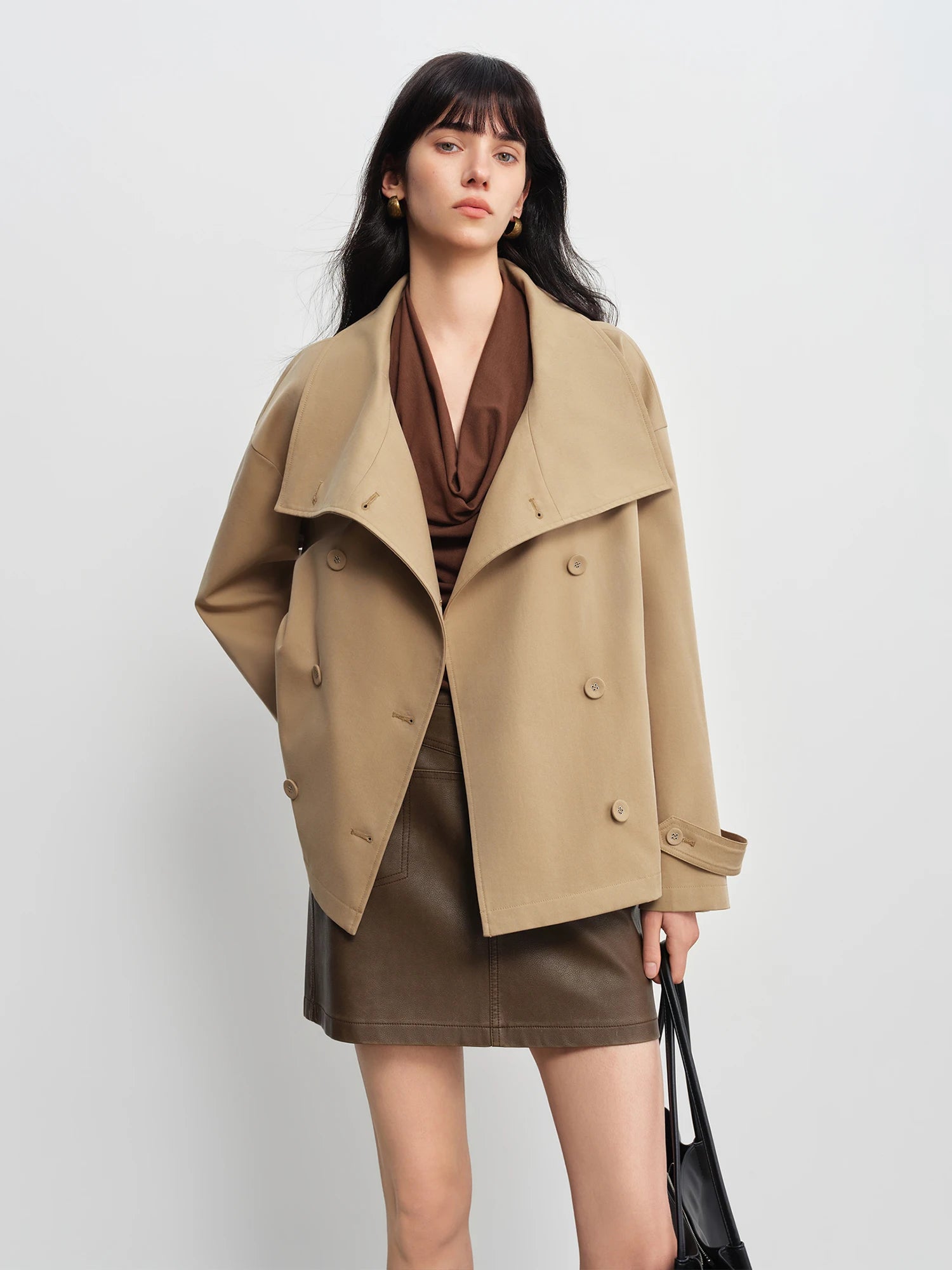 Short Vintage-Inspired Stand Collar Lightweight Trench Jacket