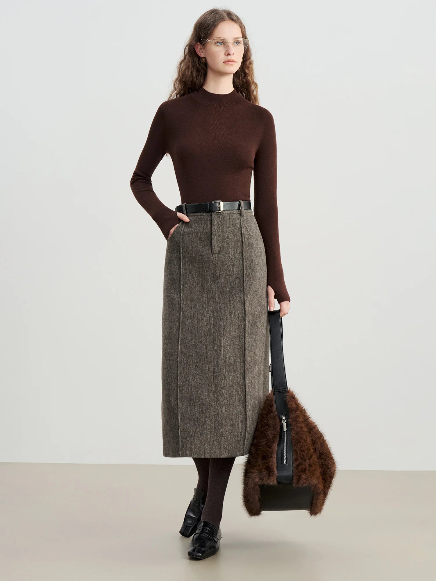 England Style Empire Waist Straight Knee-Length Wool Blend Dress