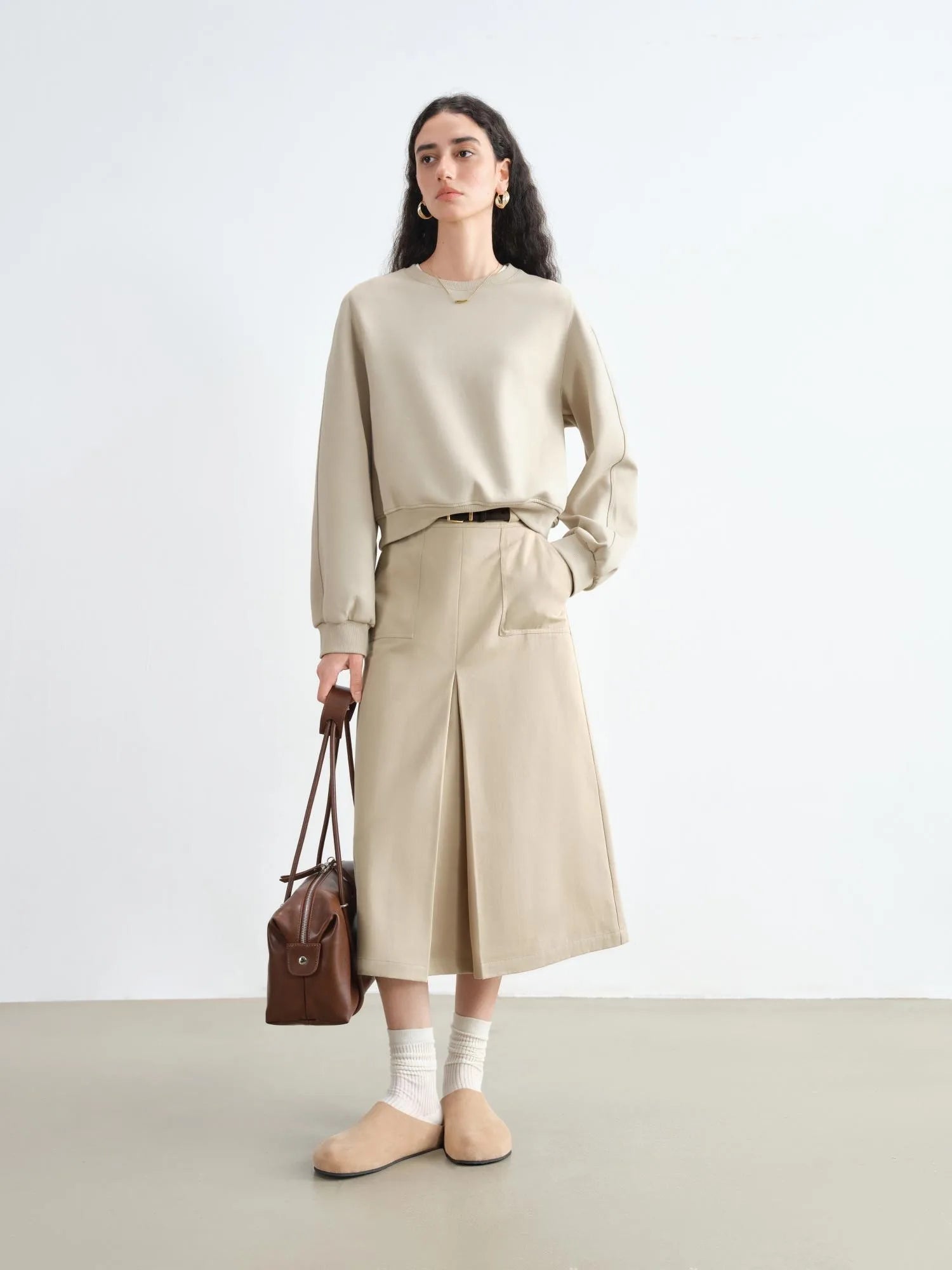 Loose Fit O-Neck Cotton Blend Pullover Sweater