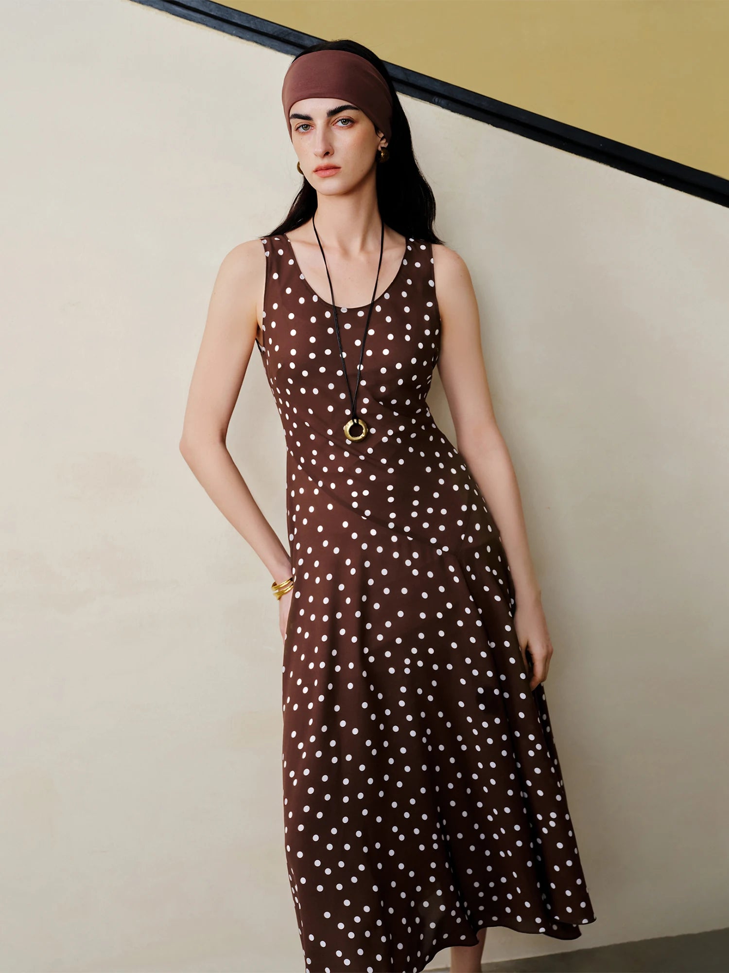Polka Dot A-Line Midi Dress