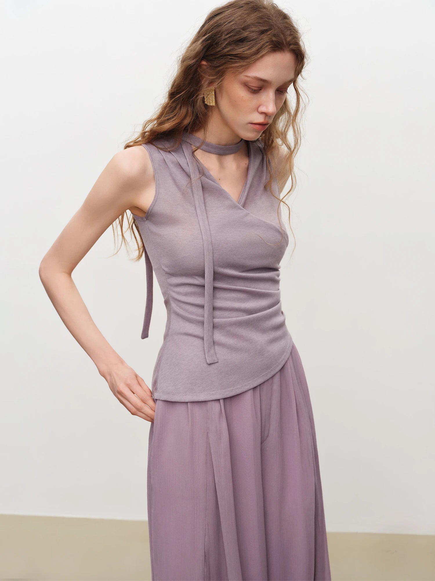 High-Waist Elastic Straight Full-Length Casual Pants Set