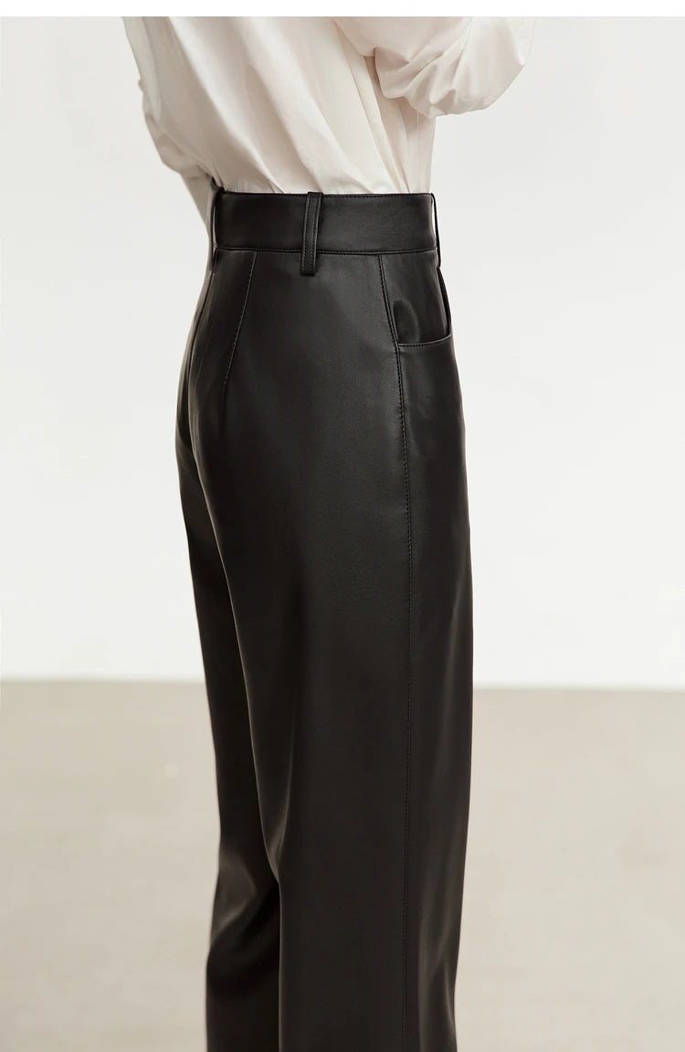 Straight Fit Faux Leather Ankle-Length Pants
