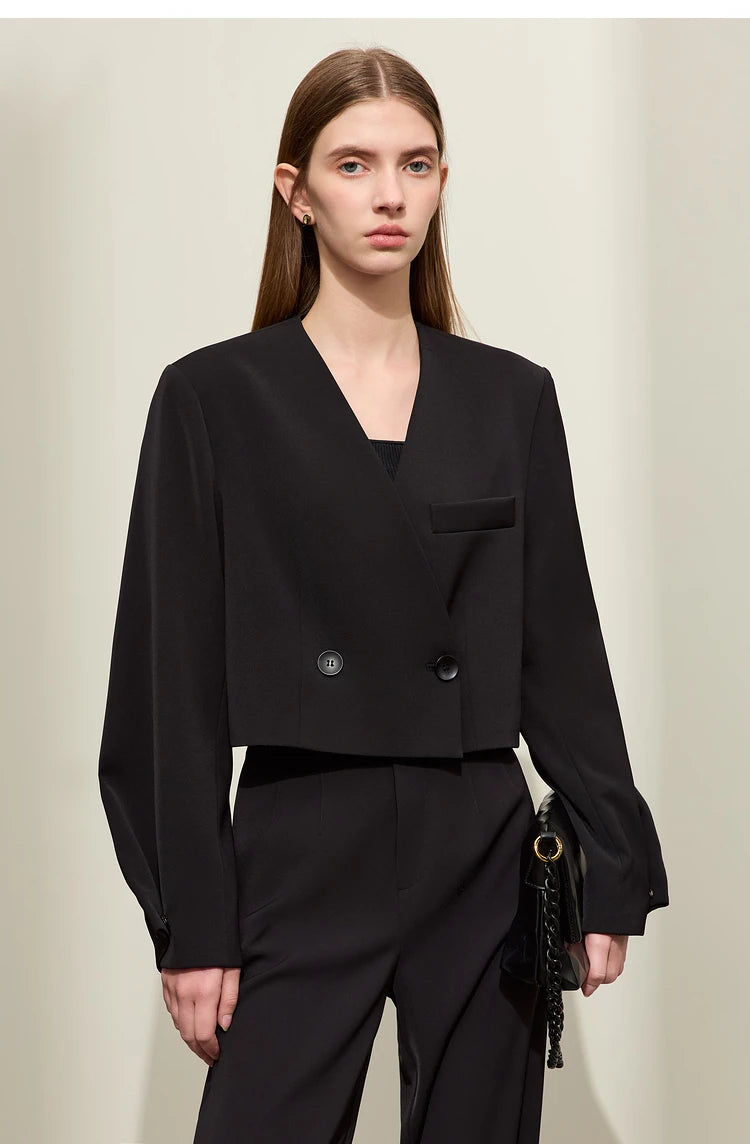 Loose Fit V-Neck Blazer and Wide Leg Pant Set