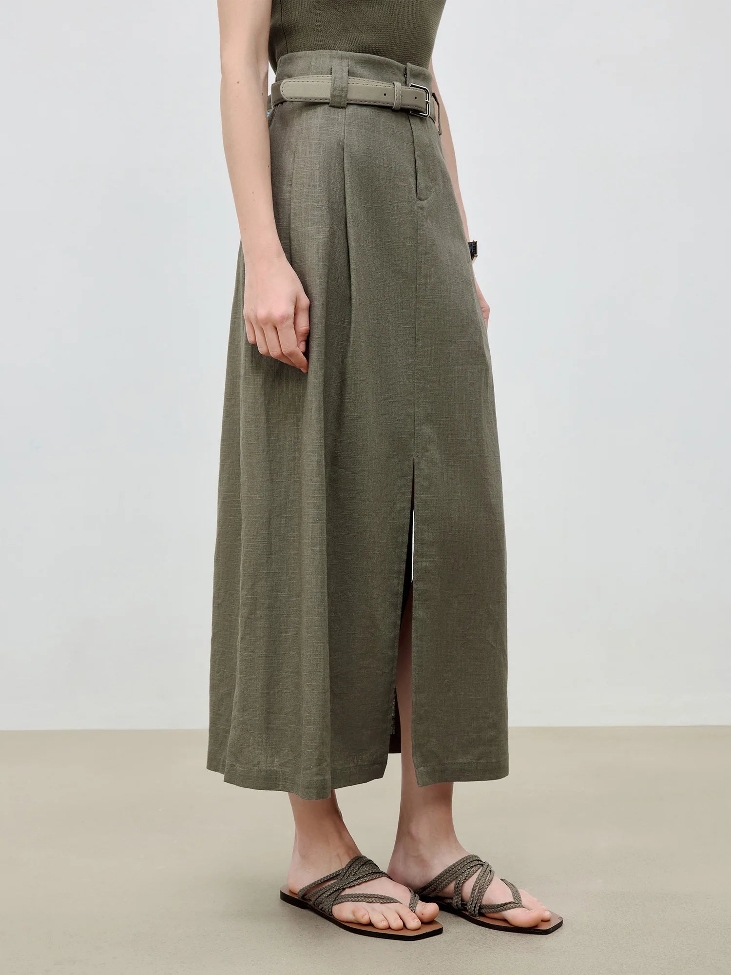 Ramie Cotton A-Line Midi Dress