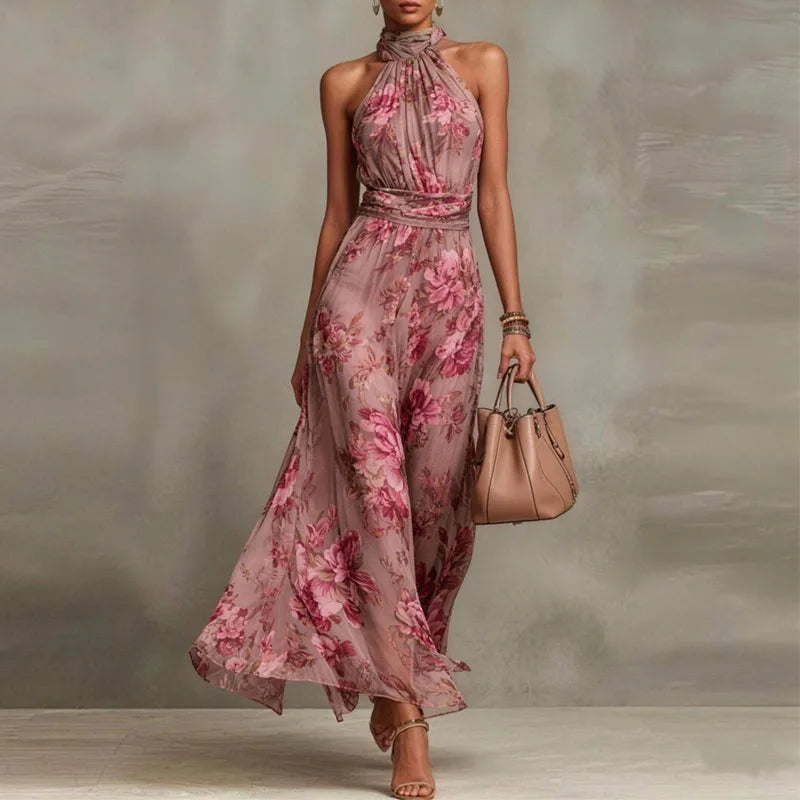 Elegant Floral Halter Maxi Dress for Women