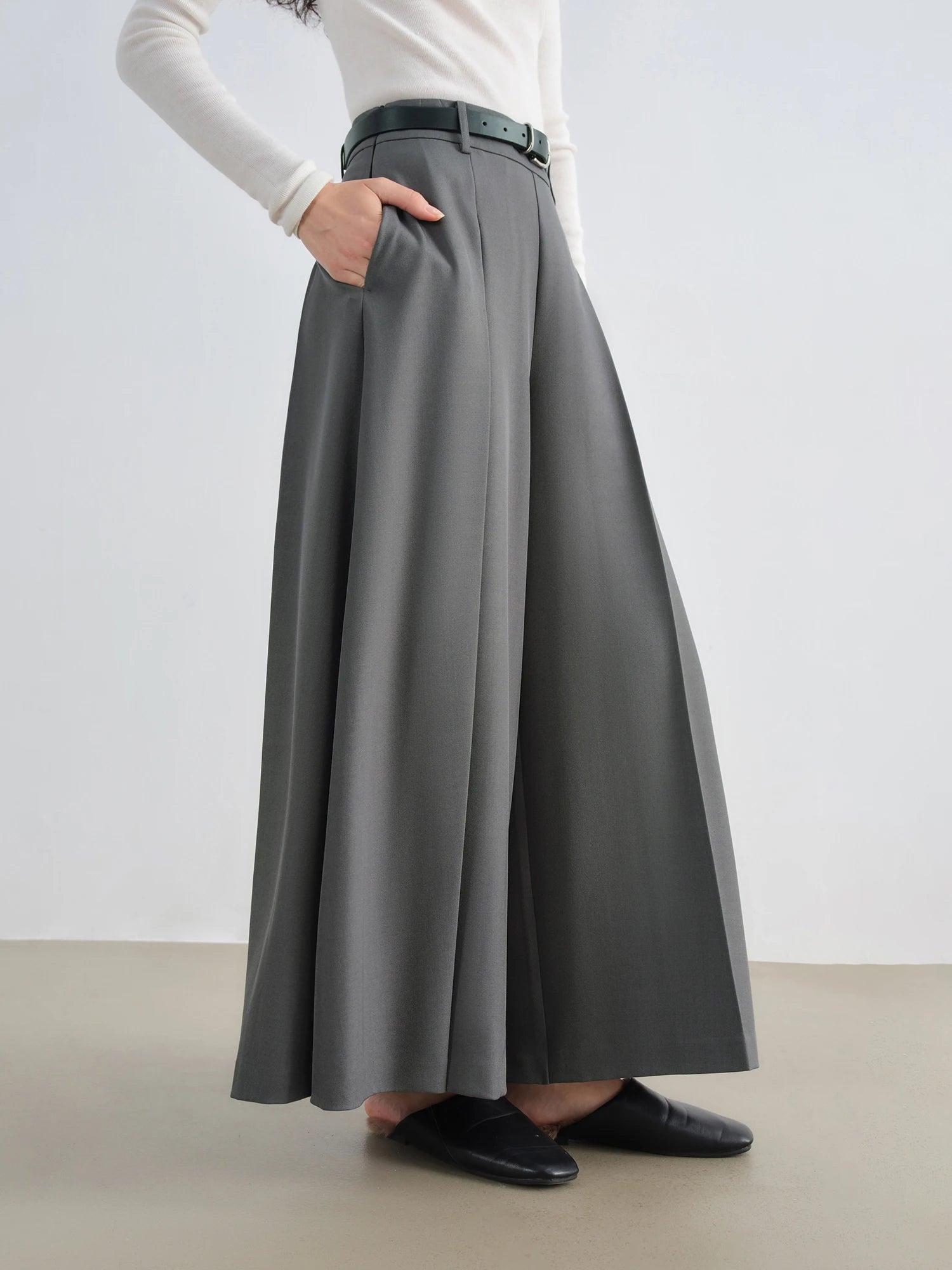 Elegant High-Waist Wide-Leg Skirt Pants