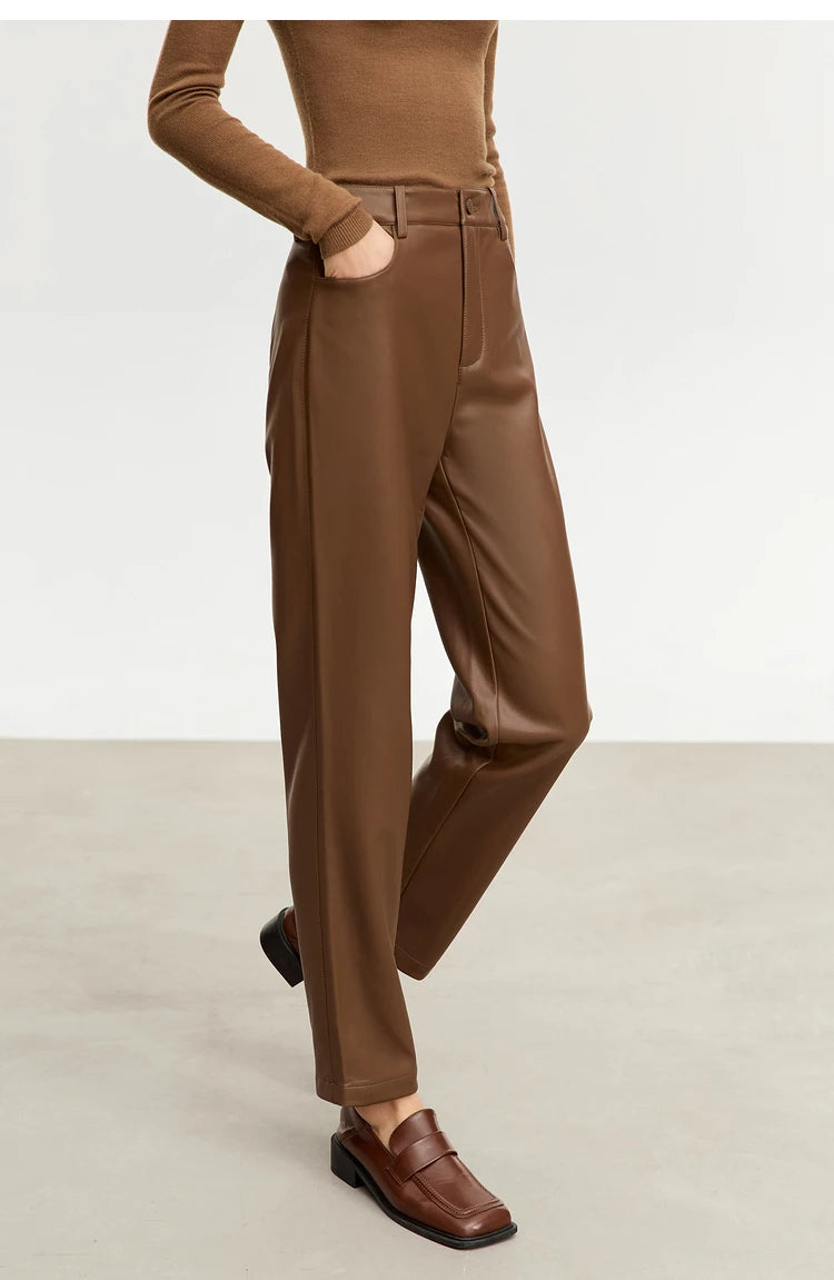 Straight Fit Faux Leather Ankle-Length Pants