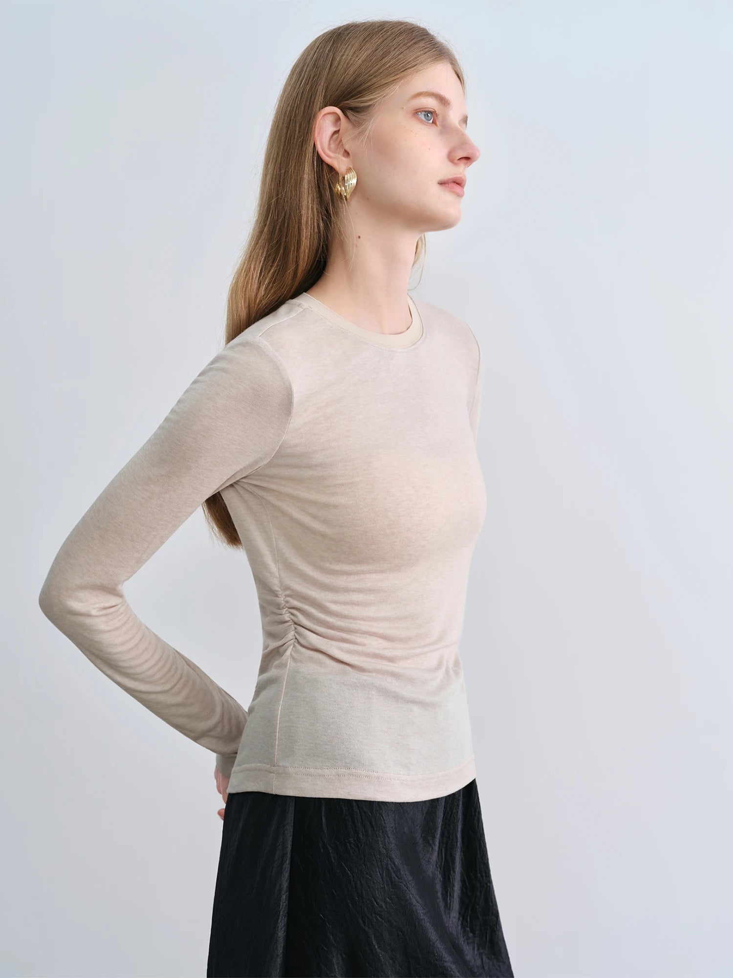 O-Neck Long Sleeve Lyocell Wool Blend Casual Office Top