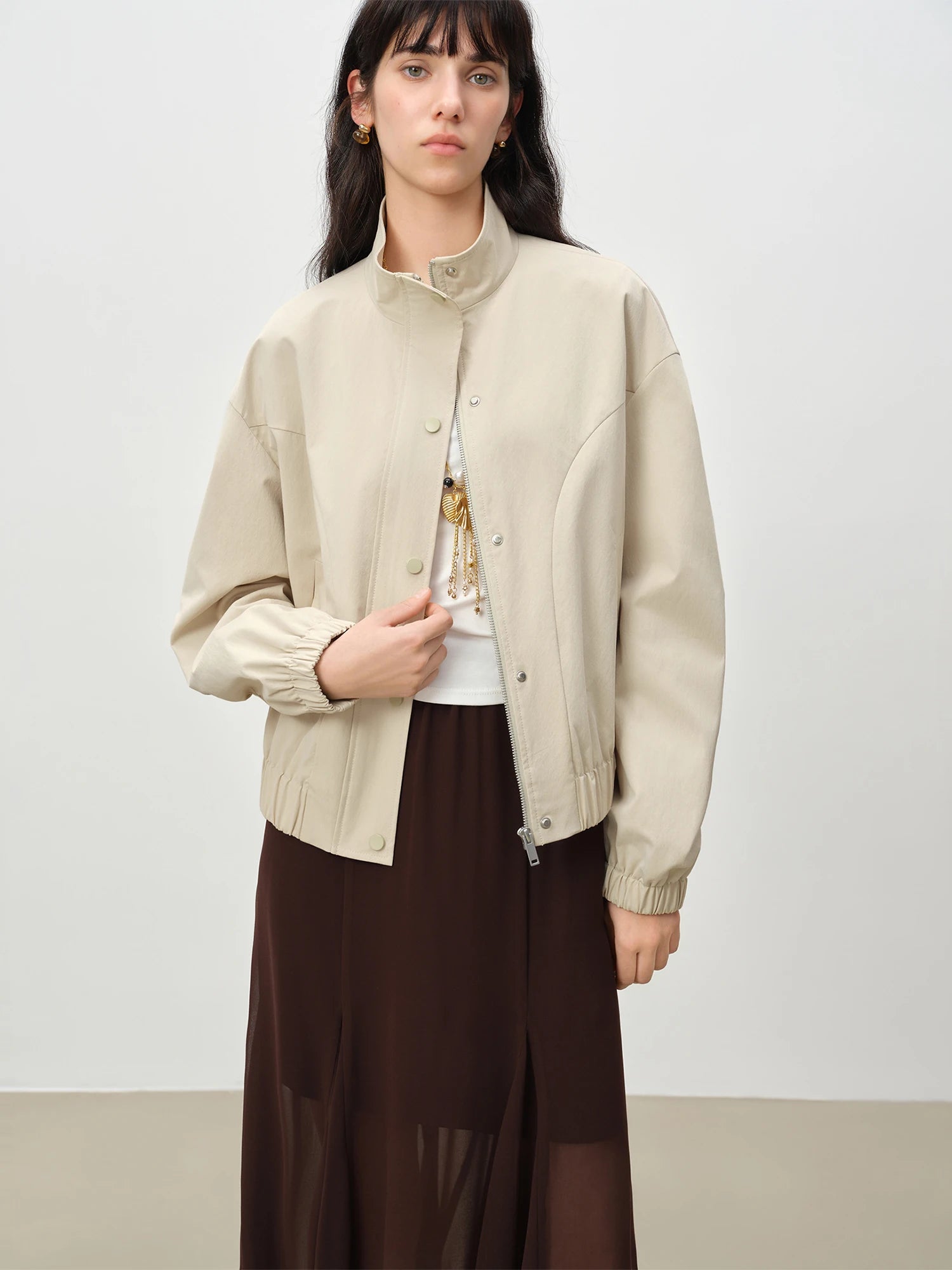 Modern Stand Collar Cotton Blend Jacket