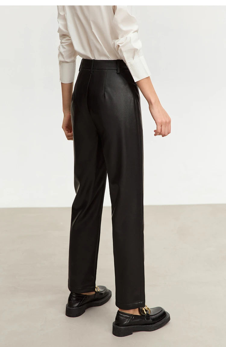 Straight Fit Faux Leather Ankle-Length Pants
