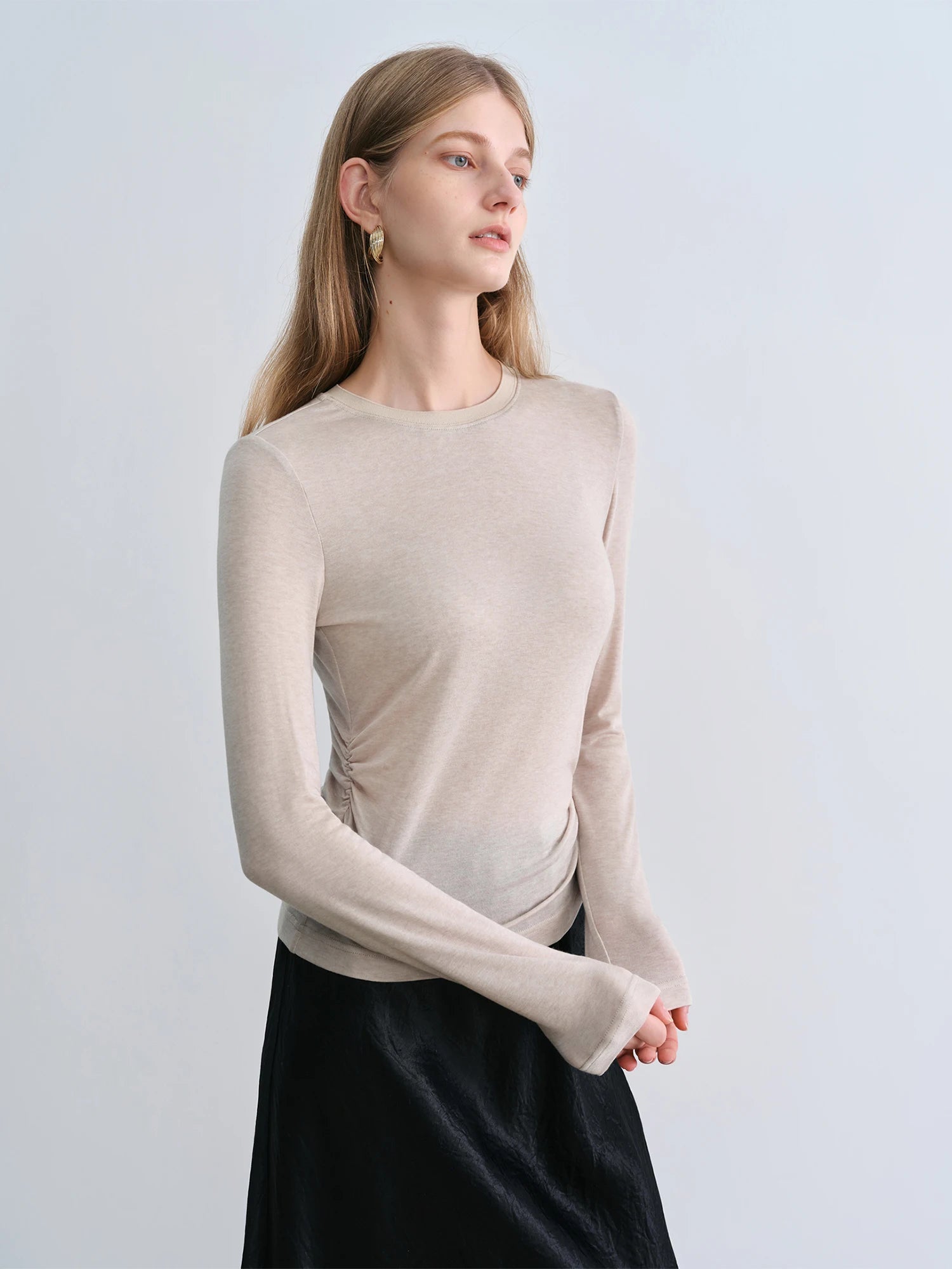 O-Neck Long Sleeve Lyocell Wool Blend Casual Office Top