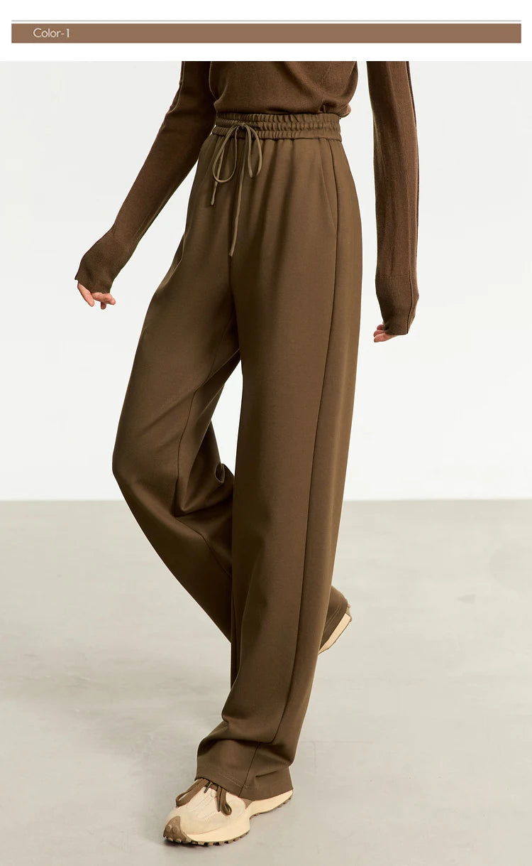 Wide Leg Pleated Drawstring Casual Pants