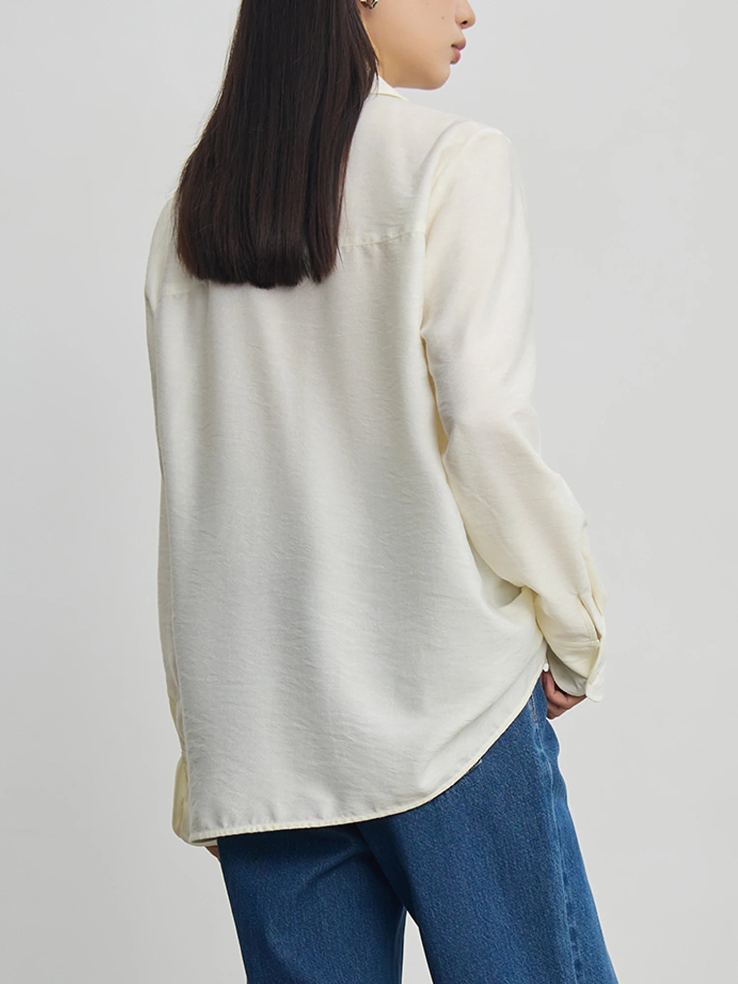 Polo-Neck Single-Breasted Loose Office Blouse