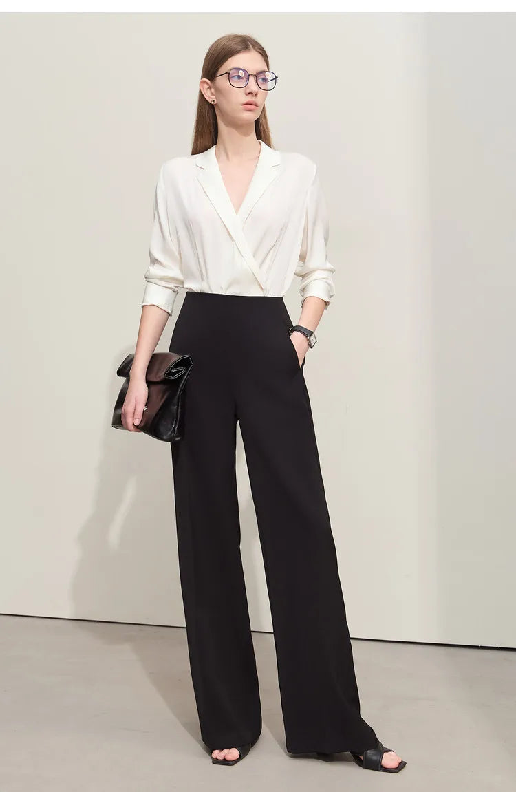 Loose Fit Wide Leg Twill Pants with Utility Details