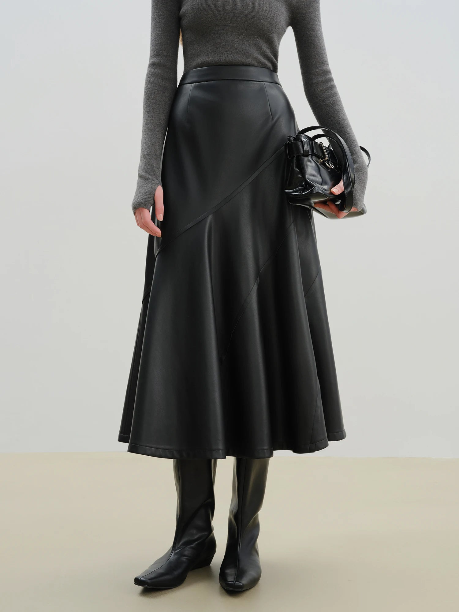 PU Coated Empire Waist A-Line Mid-Calf Casual Dress