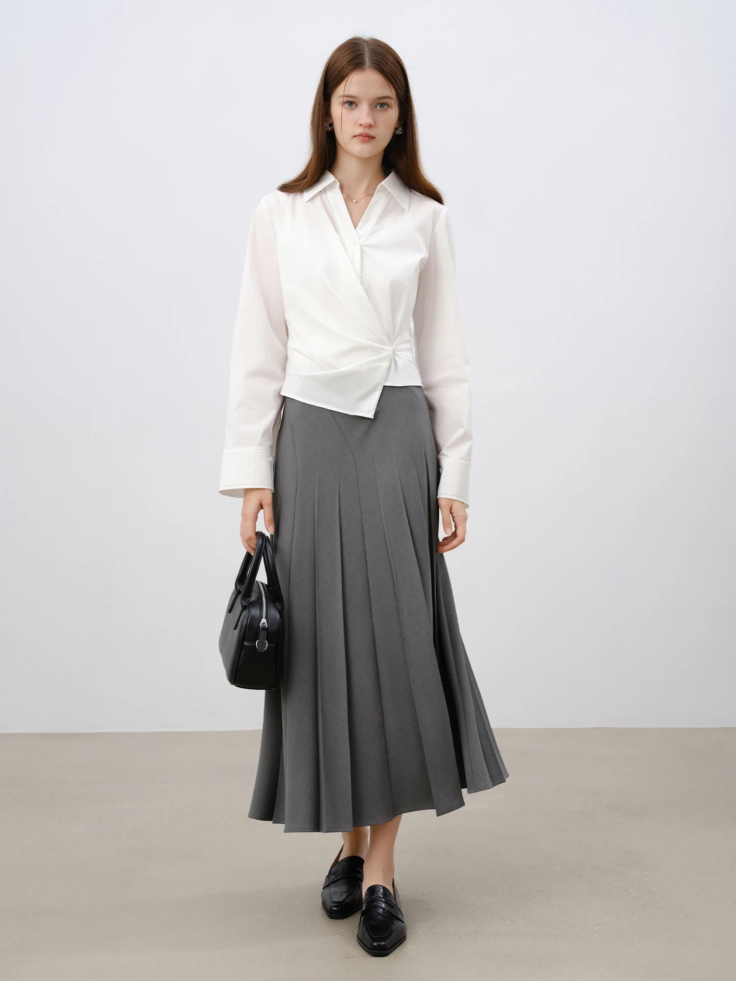 Asymmetrical Mid-Calf Office Lady Dress