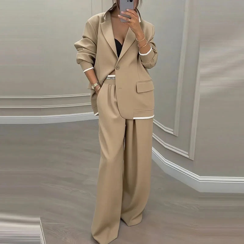 Elegant Two-Piece Blazer and Straight Leg Pants Set