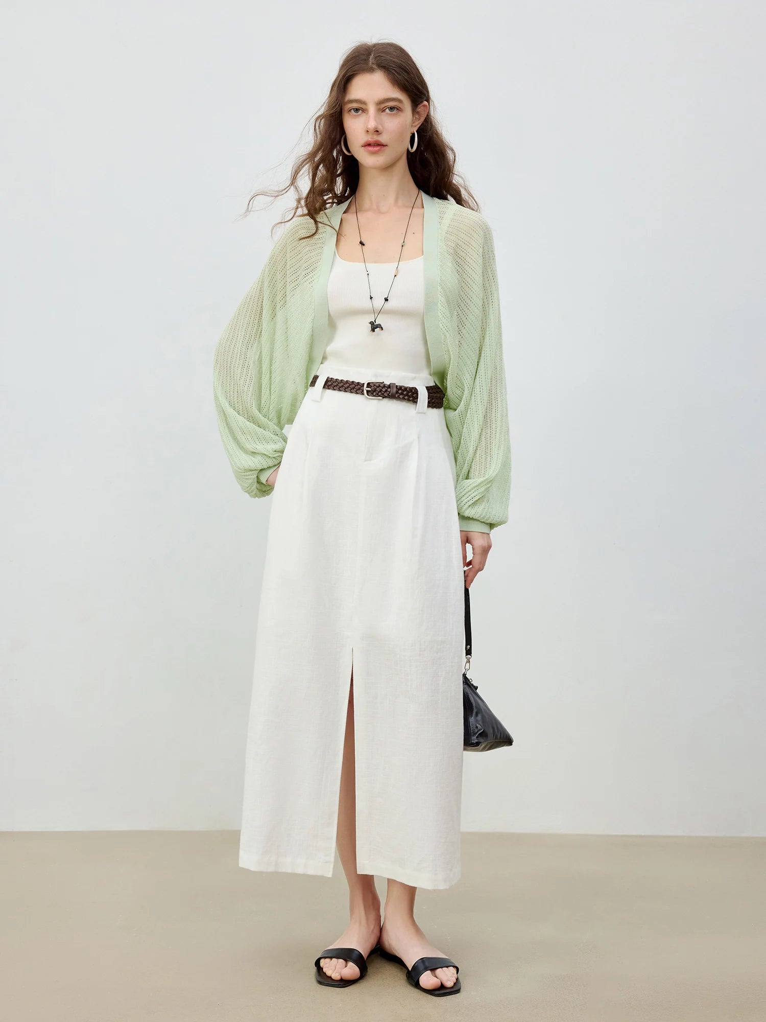 Ramie Cotton A-Line Midi Dress