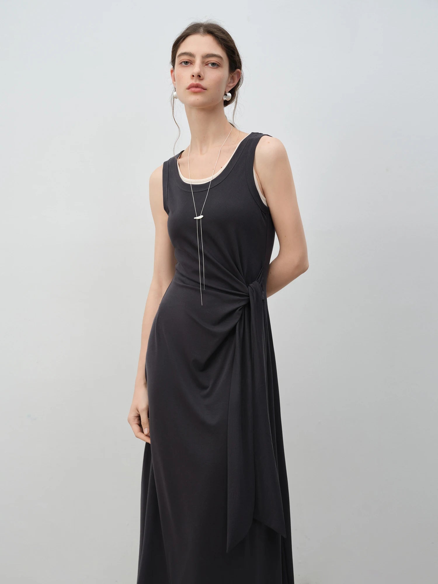 High-Stretch Lyocell Sleeveless A-Line Ankle-Length Dress