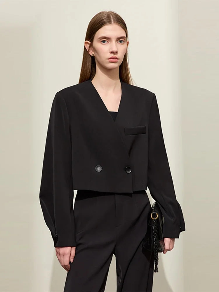Loose Fit V-Neck Blazer and Wide Leg Pant Set