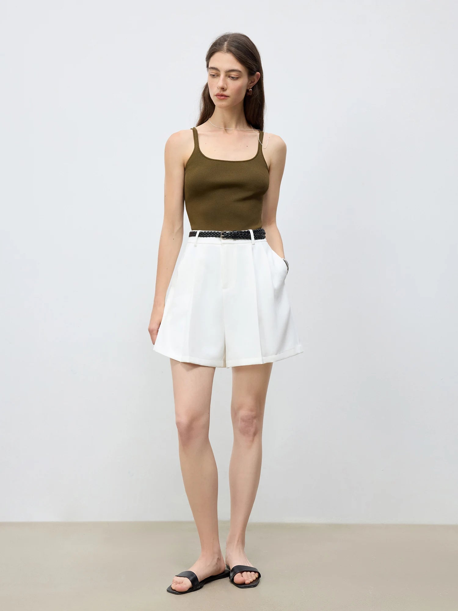High-Waist Tailored Office Shorts