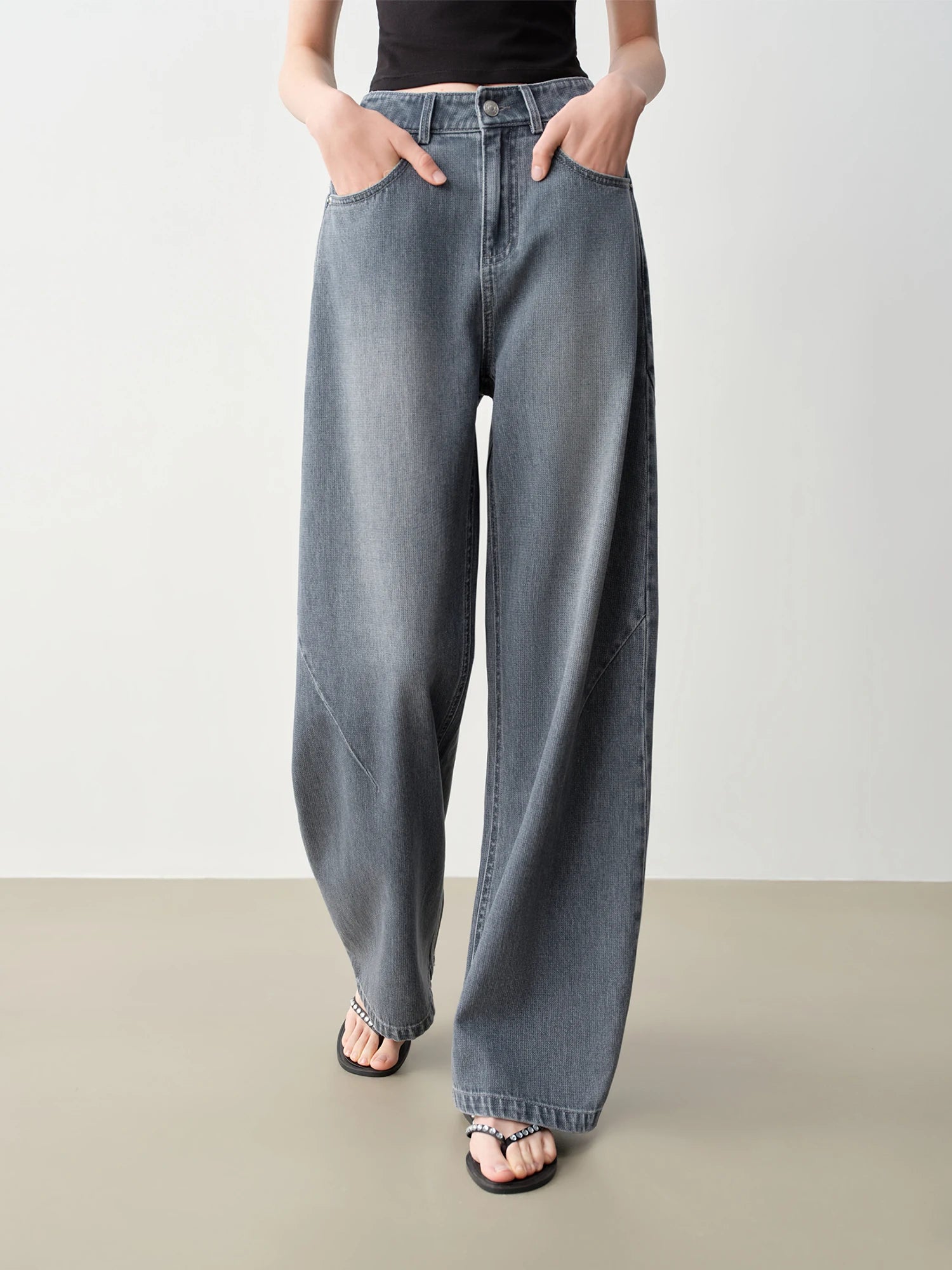 High-Waist Loose Fit Cotton Blend Jeans