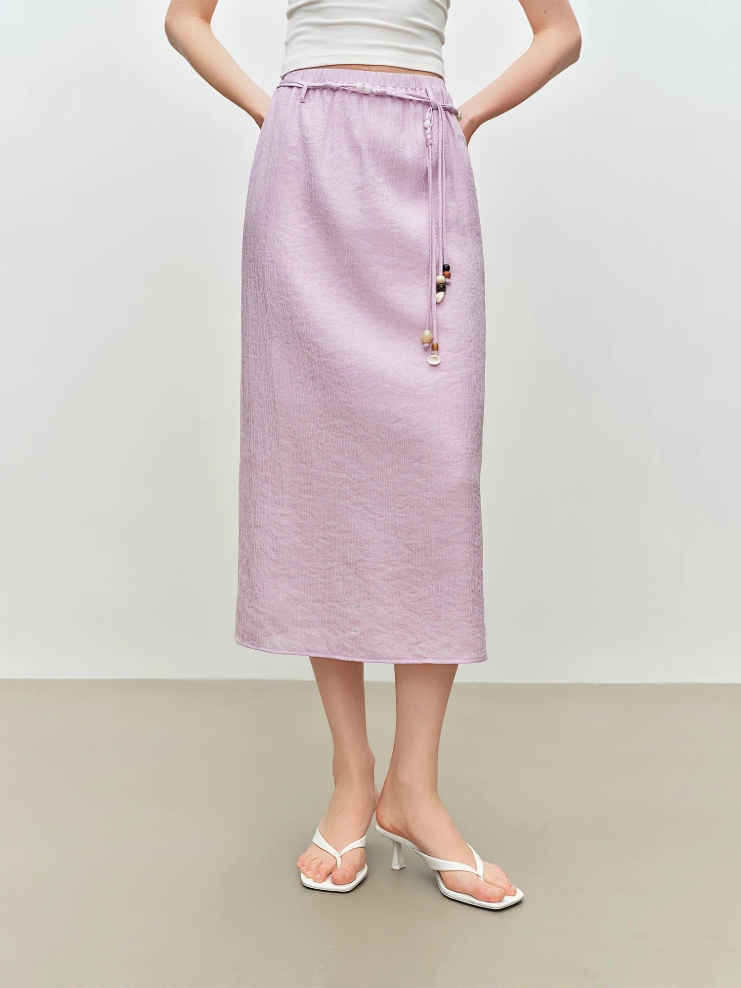 O-Neck Sleeveless Straight Office Two-Piece Set with Sash Detail