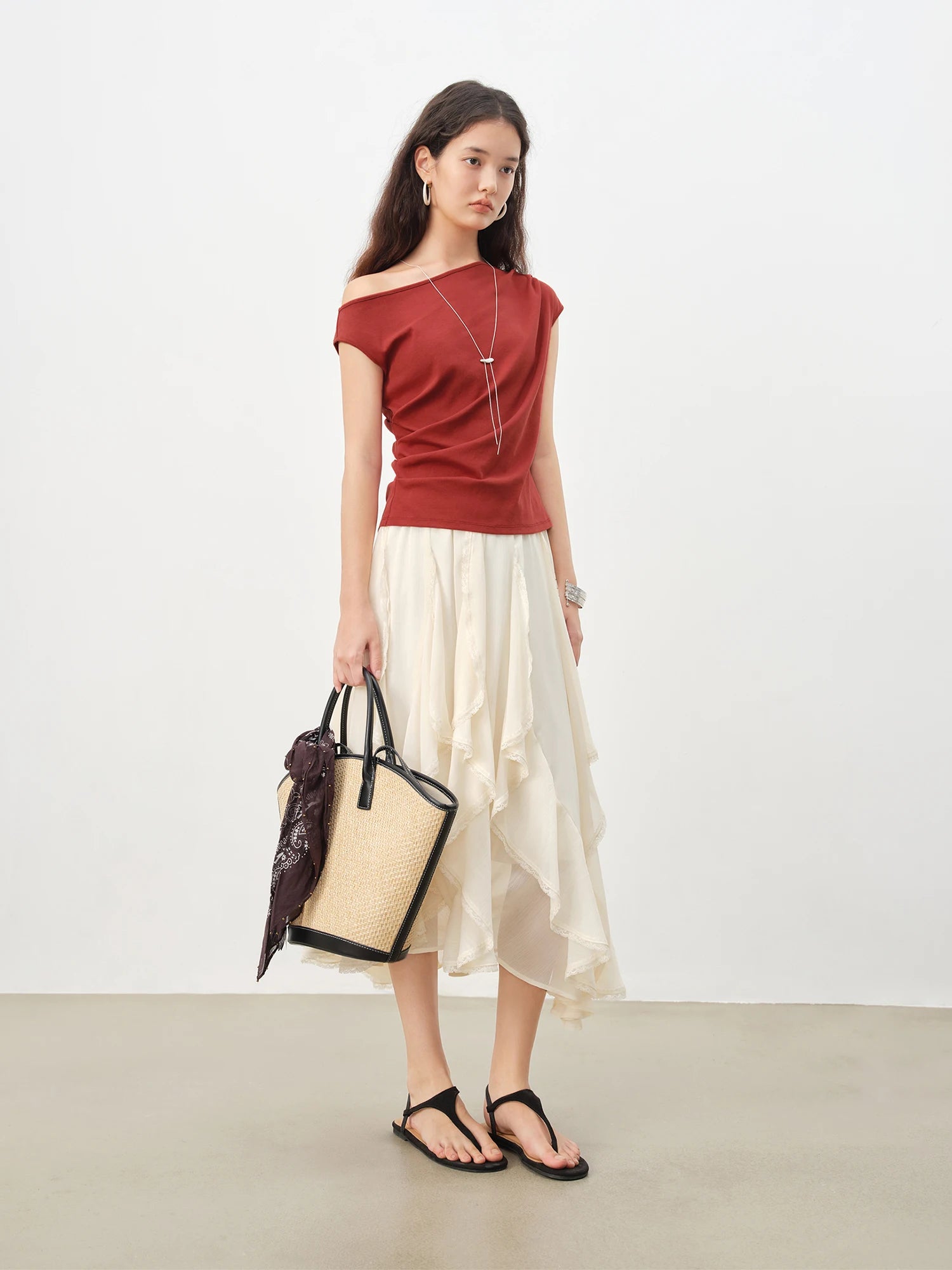Skew Collar Slim Fit Cotton Stretch Casual Summer Tee