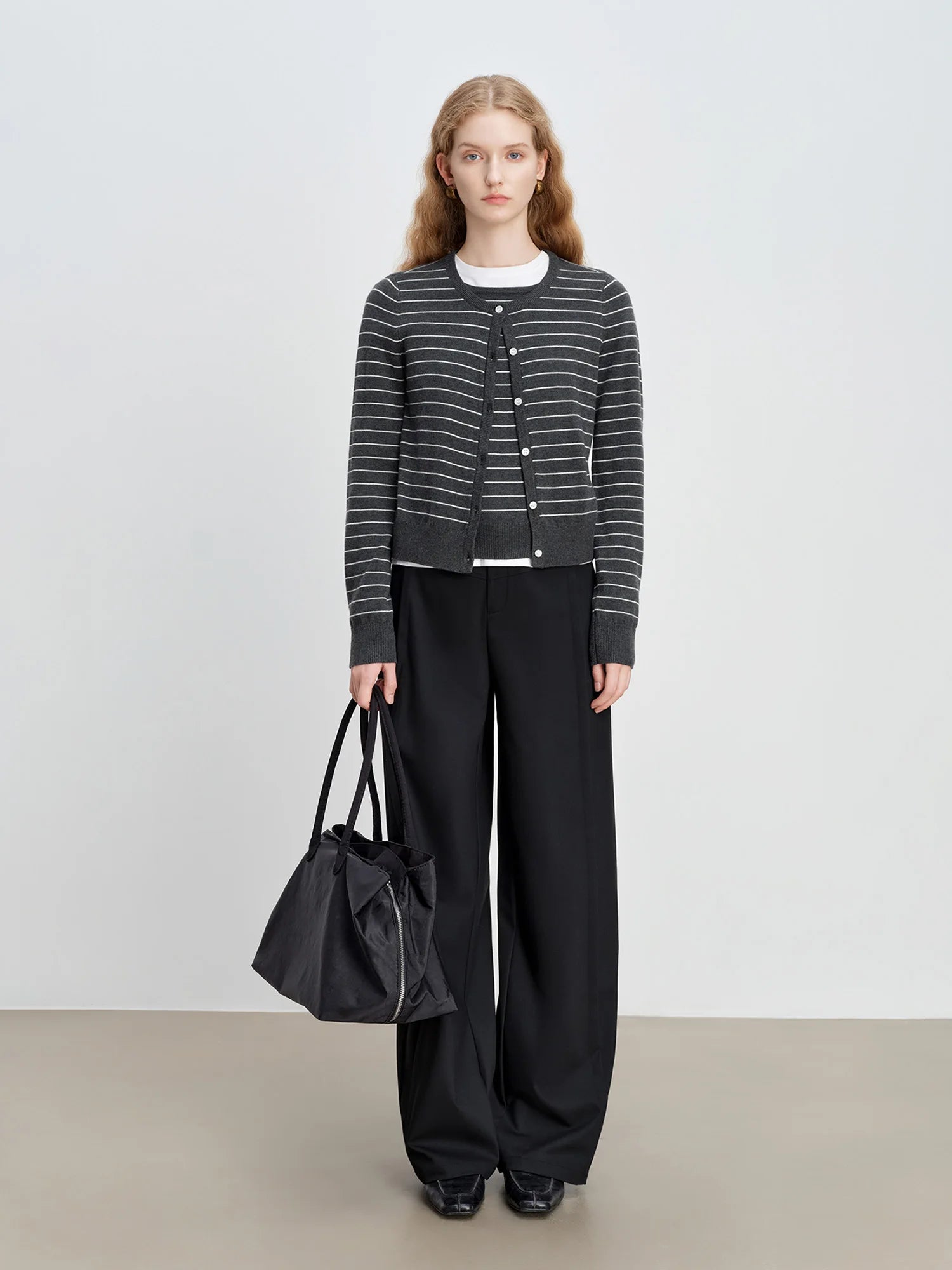 High-Waist Straight Floor-Length Casual Wide-Leg Pants