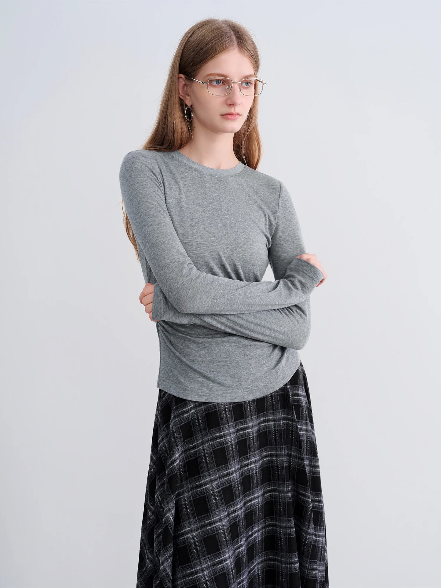 O-Neck Long Sleeve Lyocell Wool Blend Casual Office Top