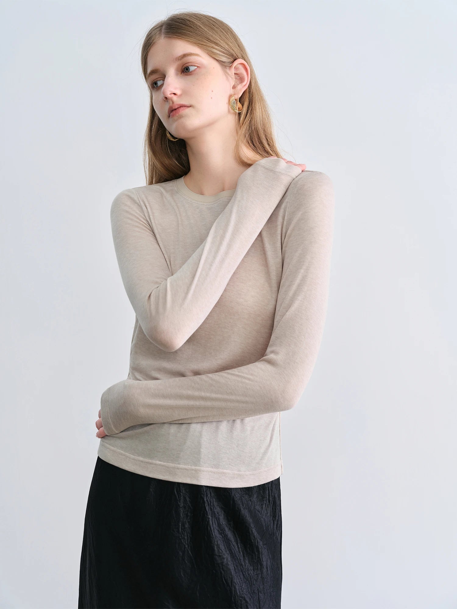 O-Neck Long Sleeve Lyocell Wool Blend Casual Office Top