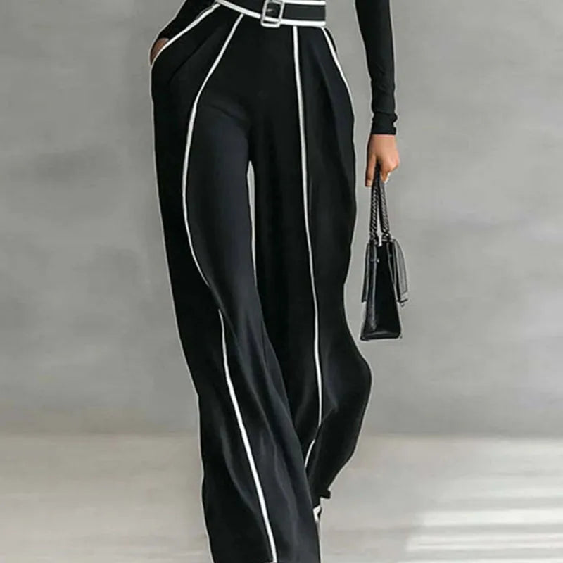 Elegant Turtleneck Two-Piece Set with Wide-Leg Pants