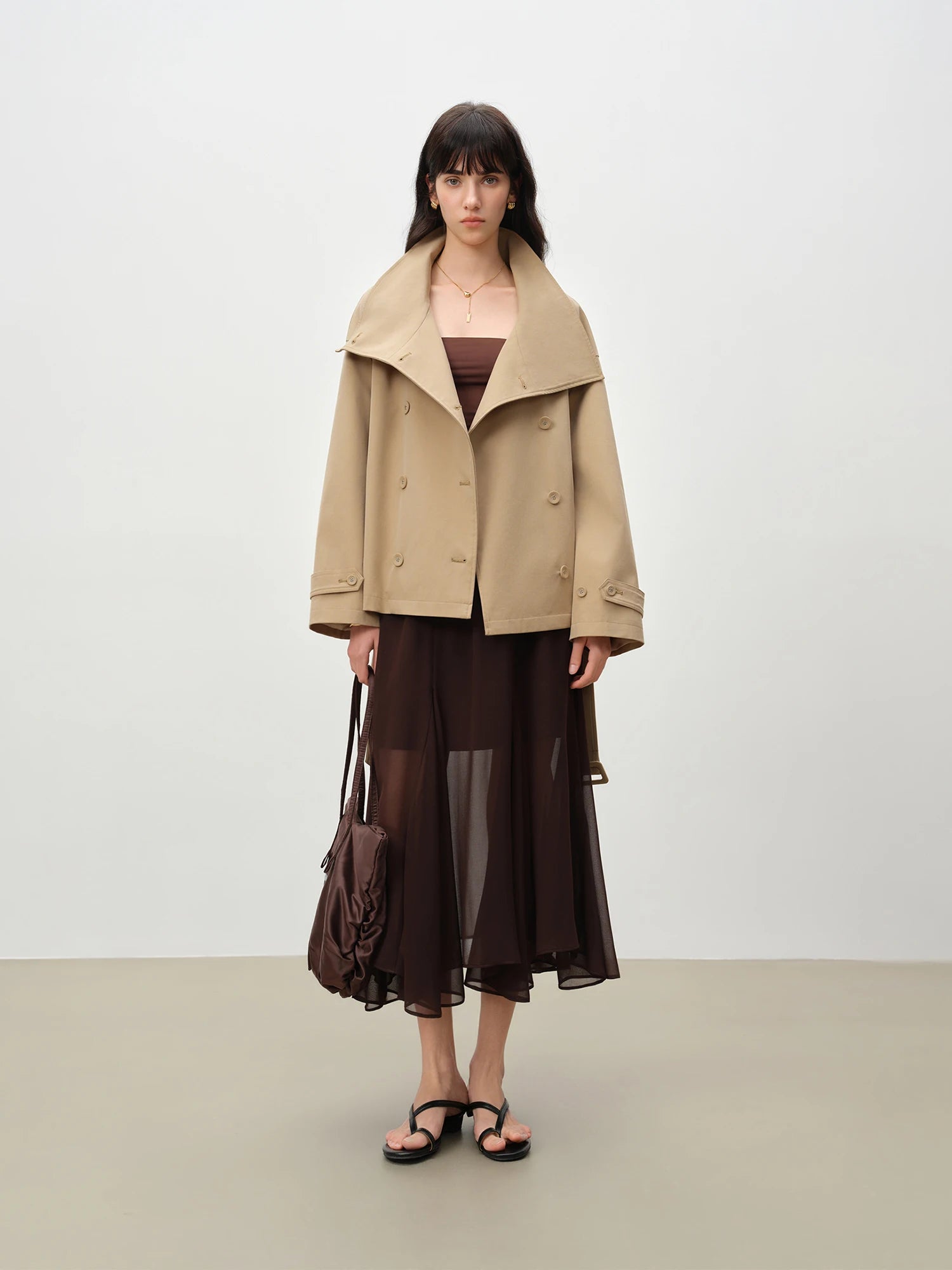 Short Vintage-Inspired Stand Collar Lightweight Trench Jacket