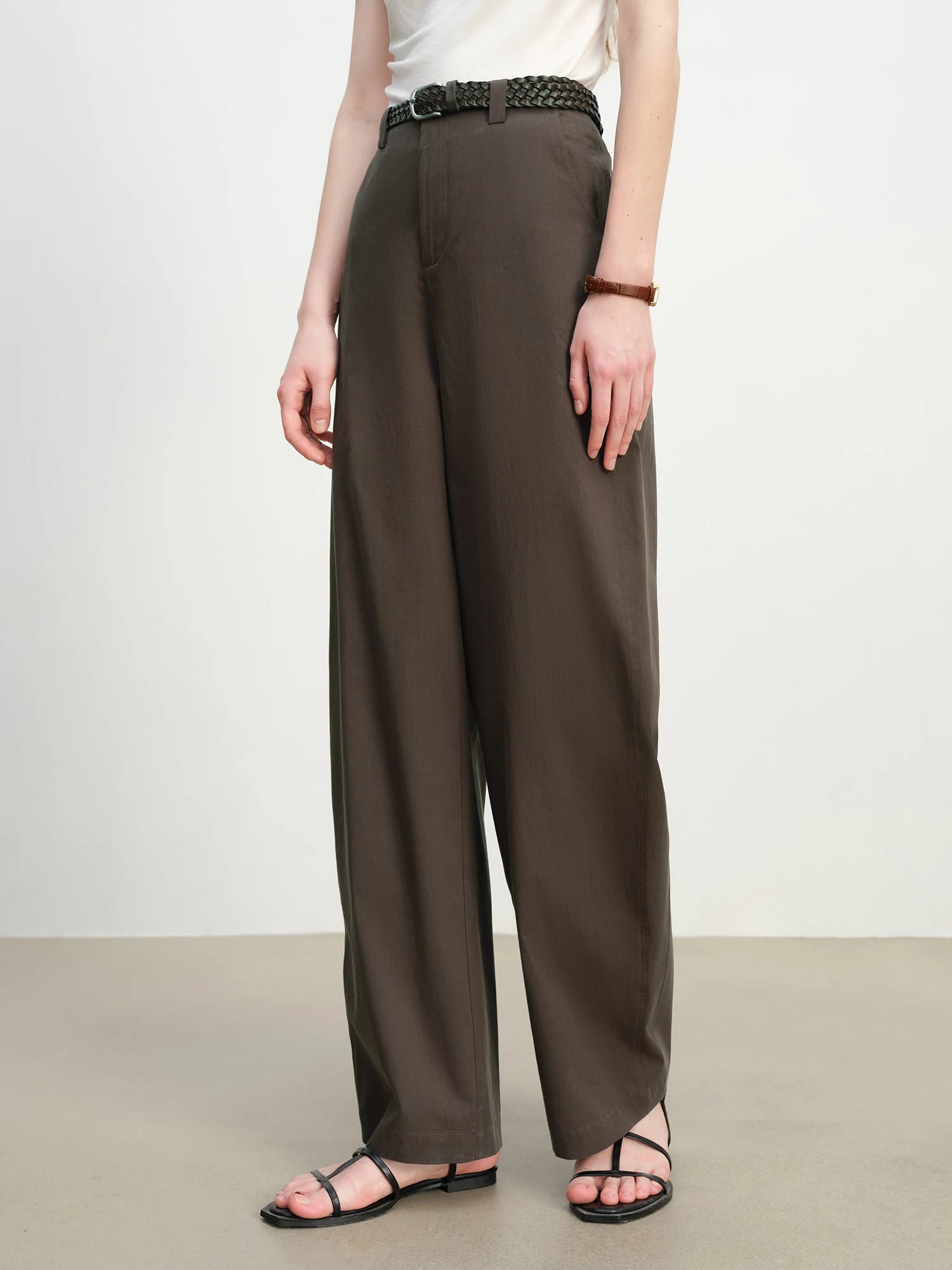 High-Waist Straight Leg Cotton Lyocell Pants
