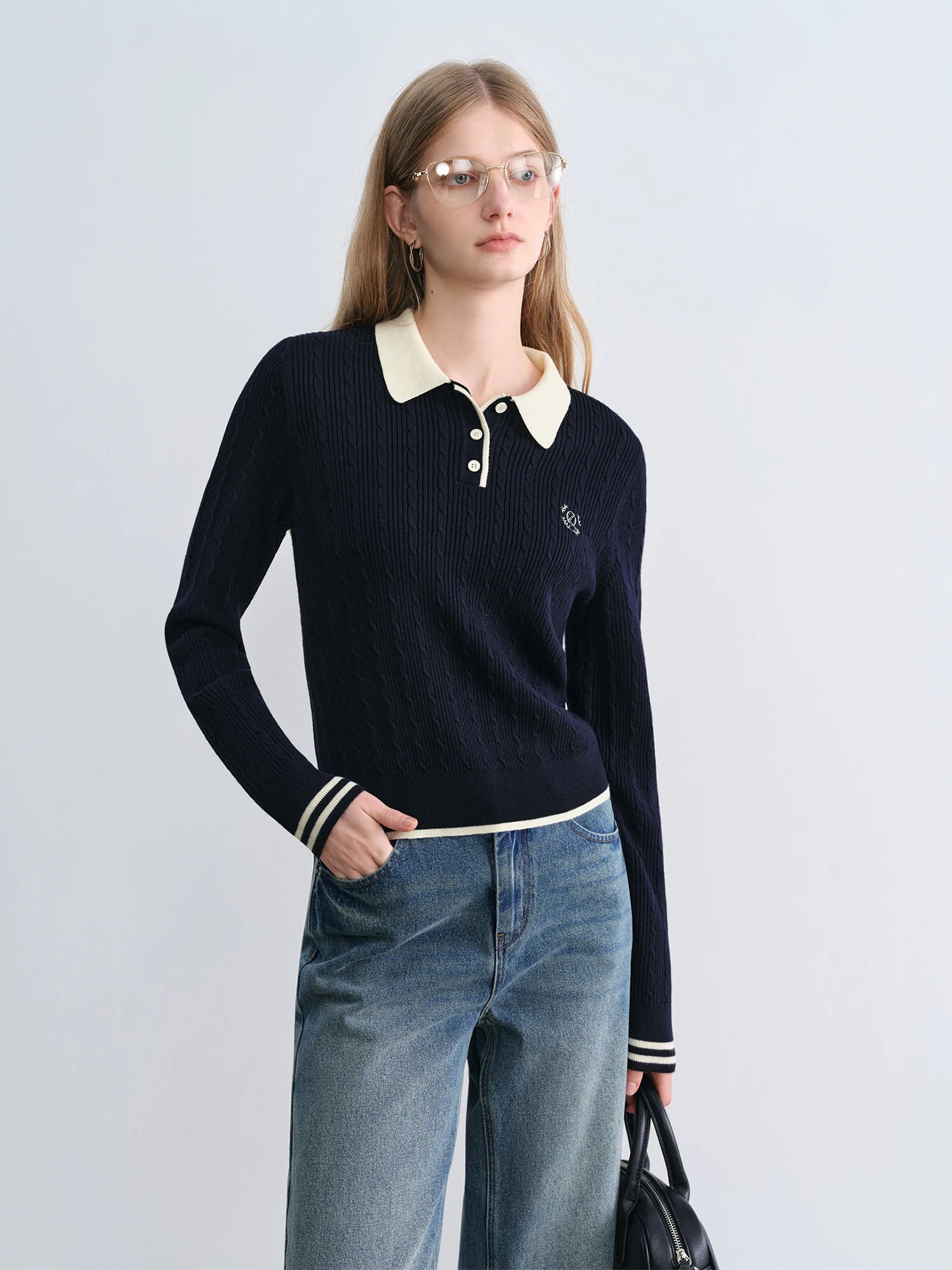 Structured Knit Polo Collar Button Top
