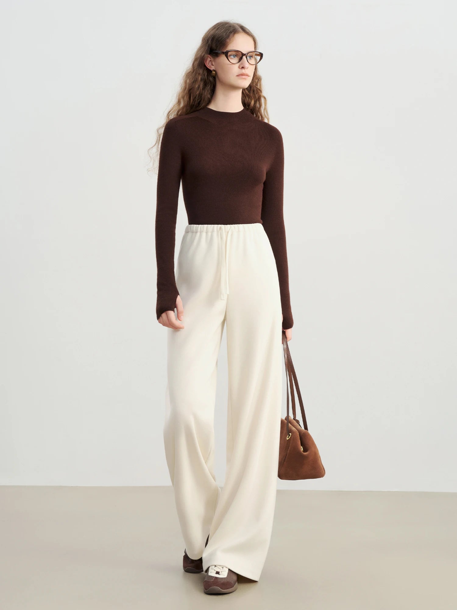 High-Waist Straight Floor-Length Casual Pants