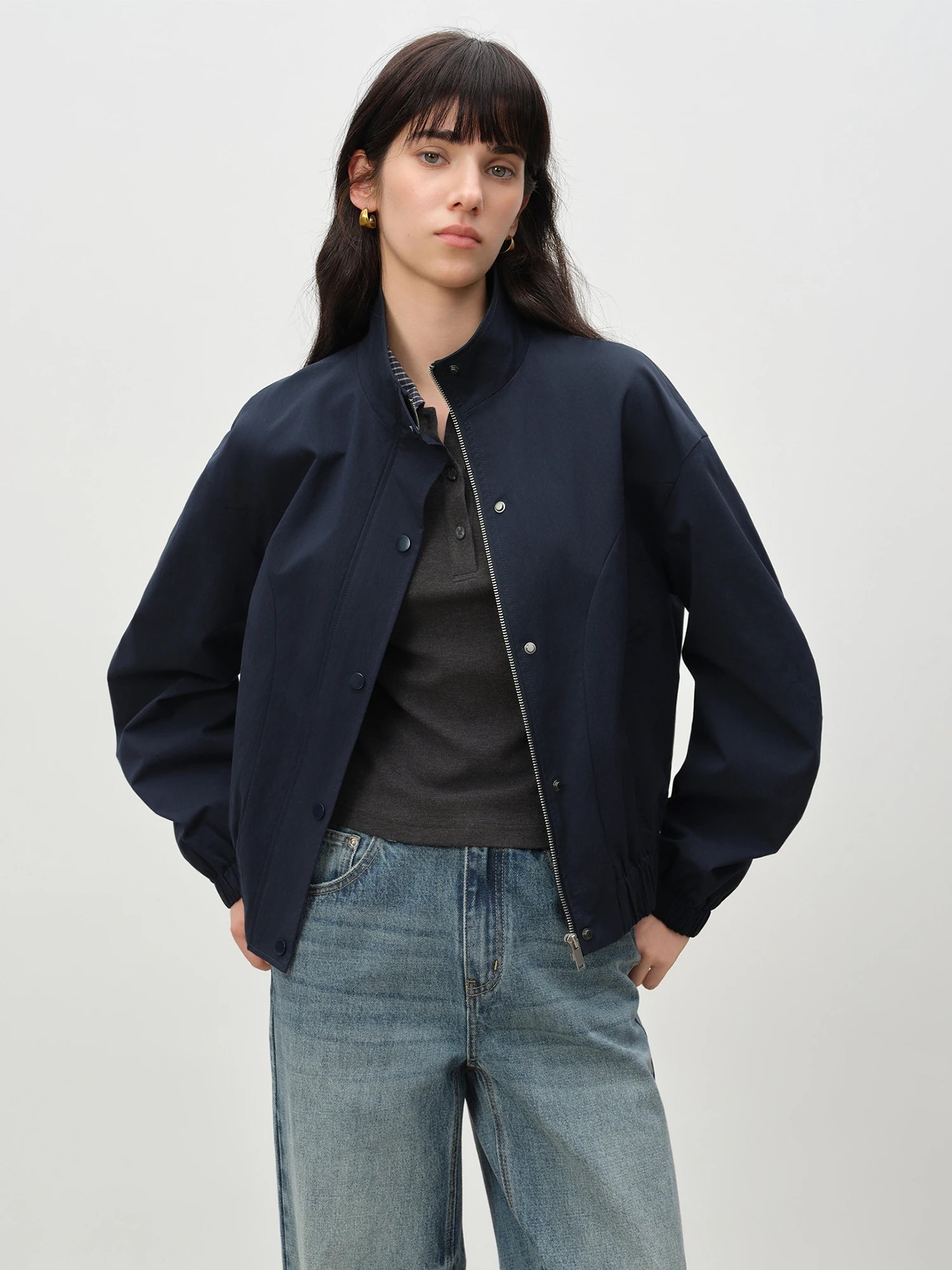 Modern Stand Collar Cotton Blend Jacket