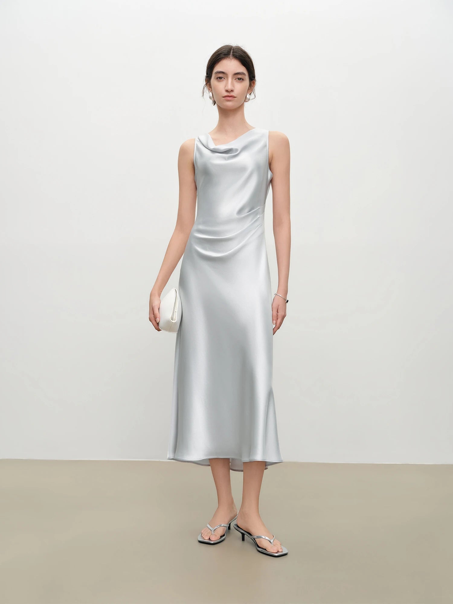 Slim Fit Swing Collar A-Line Midi Dress