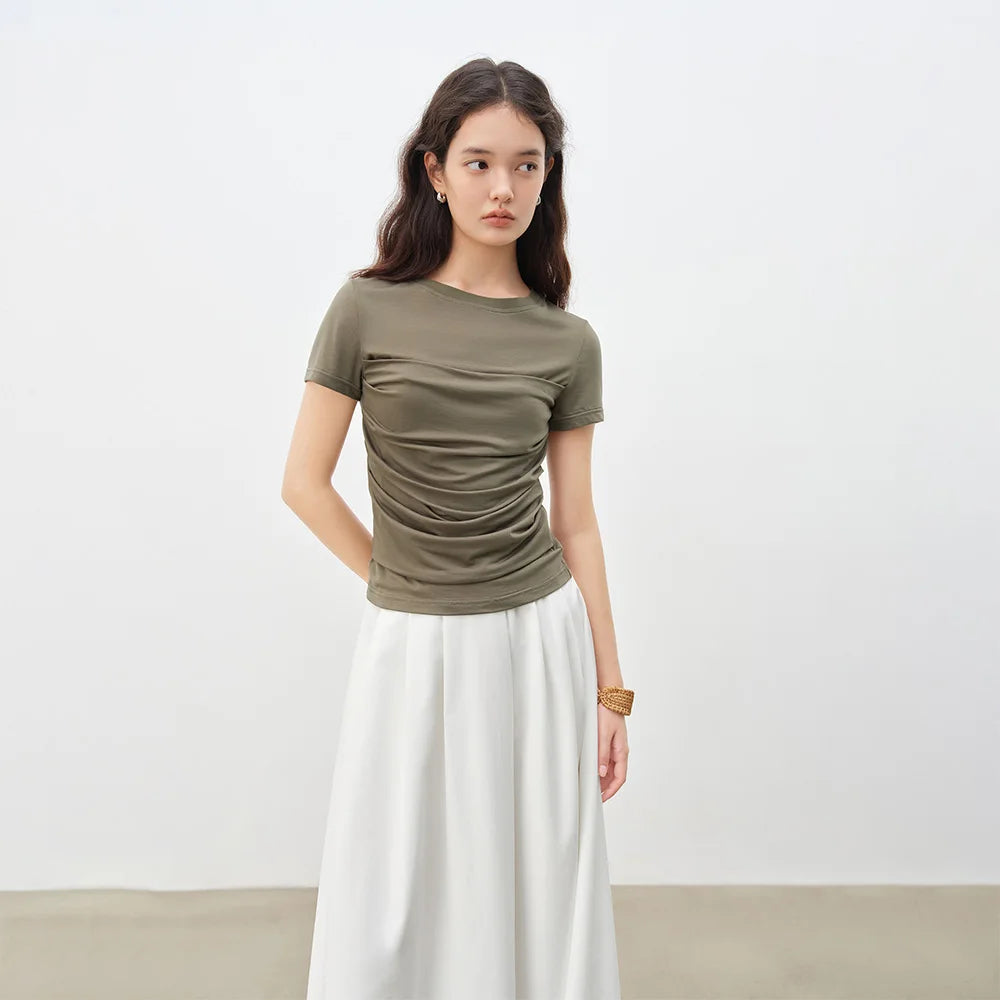 Lyocell Short Sleeve Basic Tee – Women’s Casual Office Top